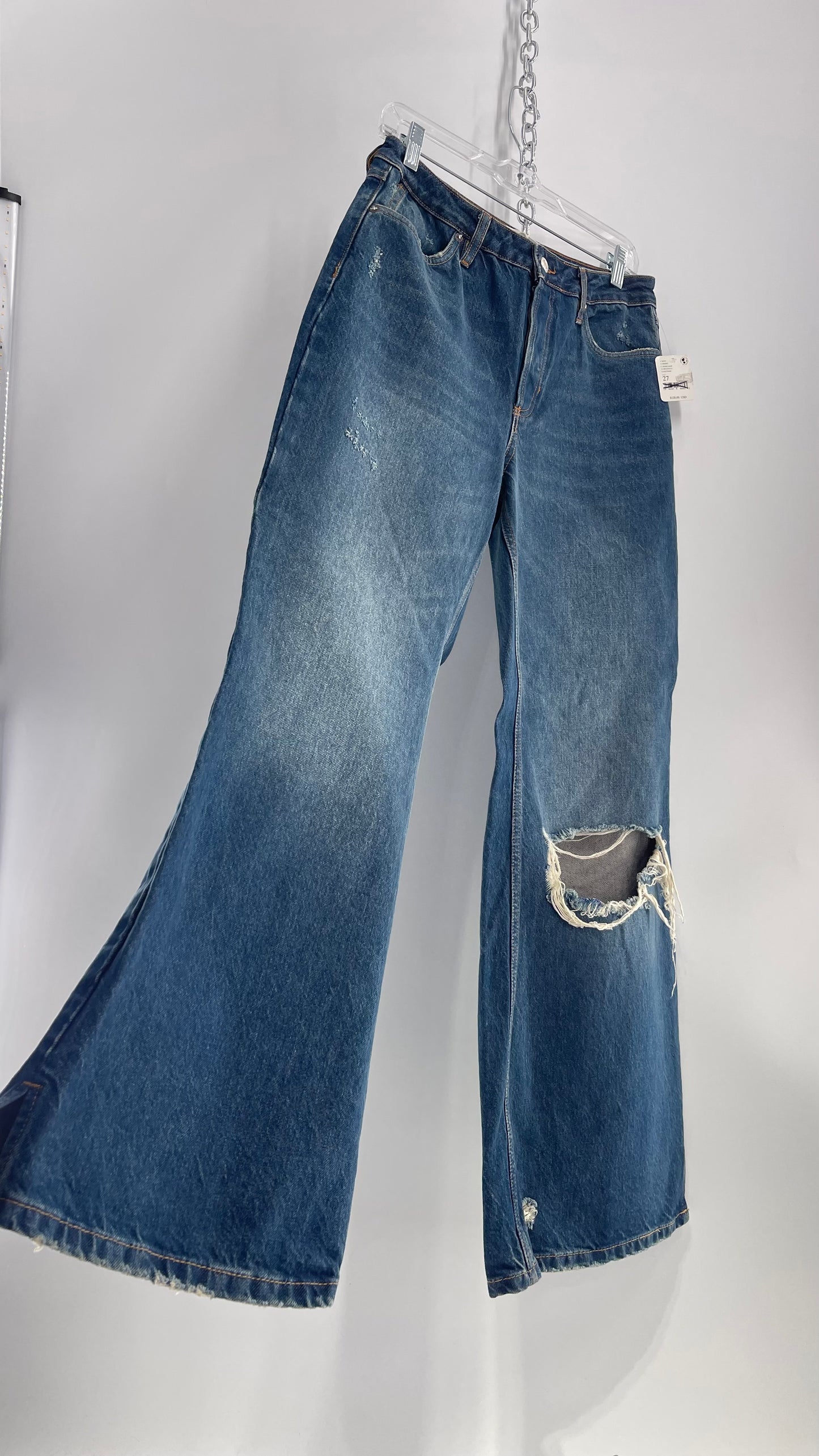 Free People Medium Wash Ripped Flare Jeans with Tags Attached (27)