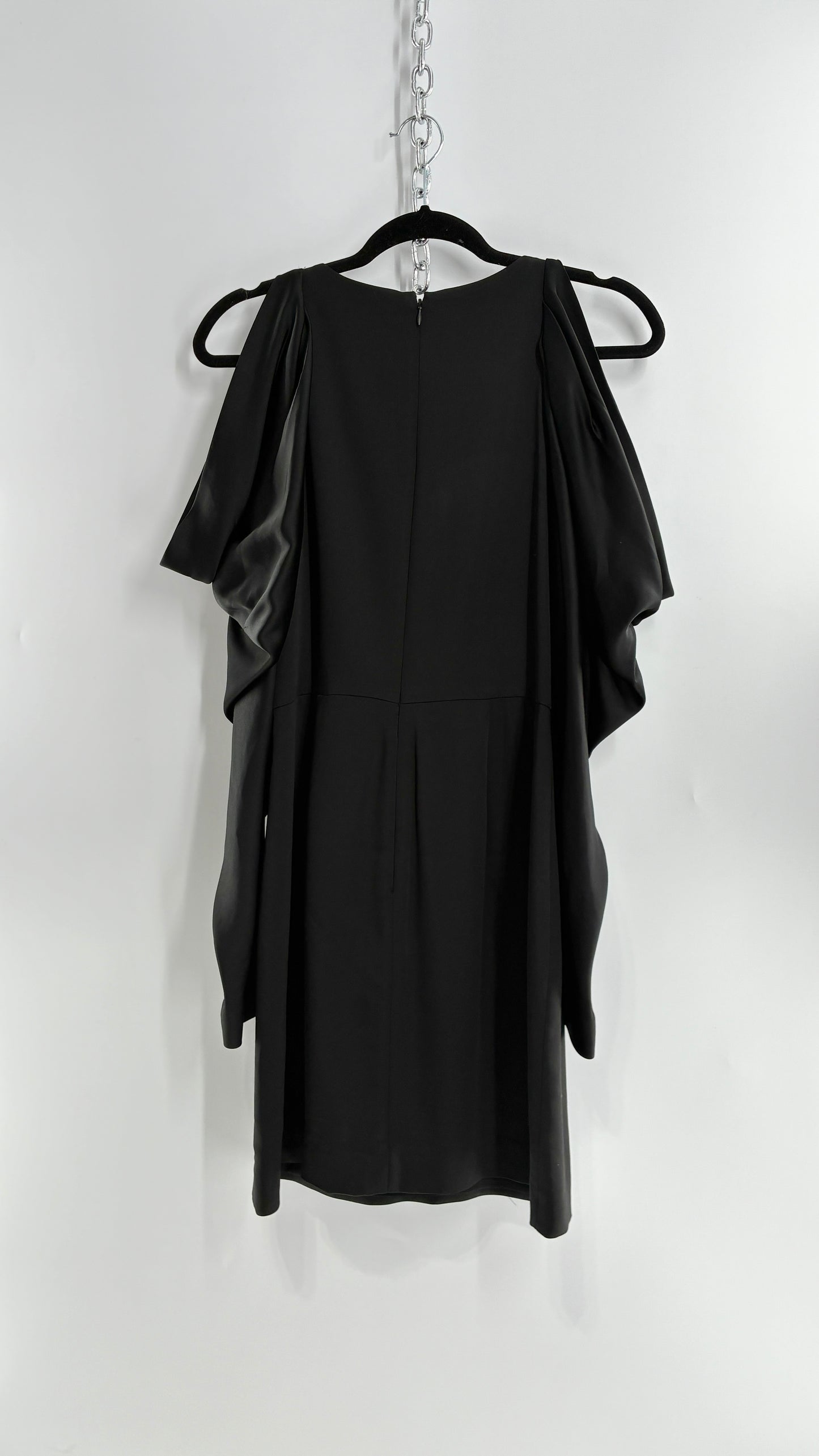 JONATHAN SIMKHAI Black Silky Mini Dress with Exaggerated, Draped Cold Shoulders (8)
