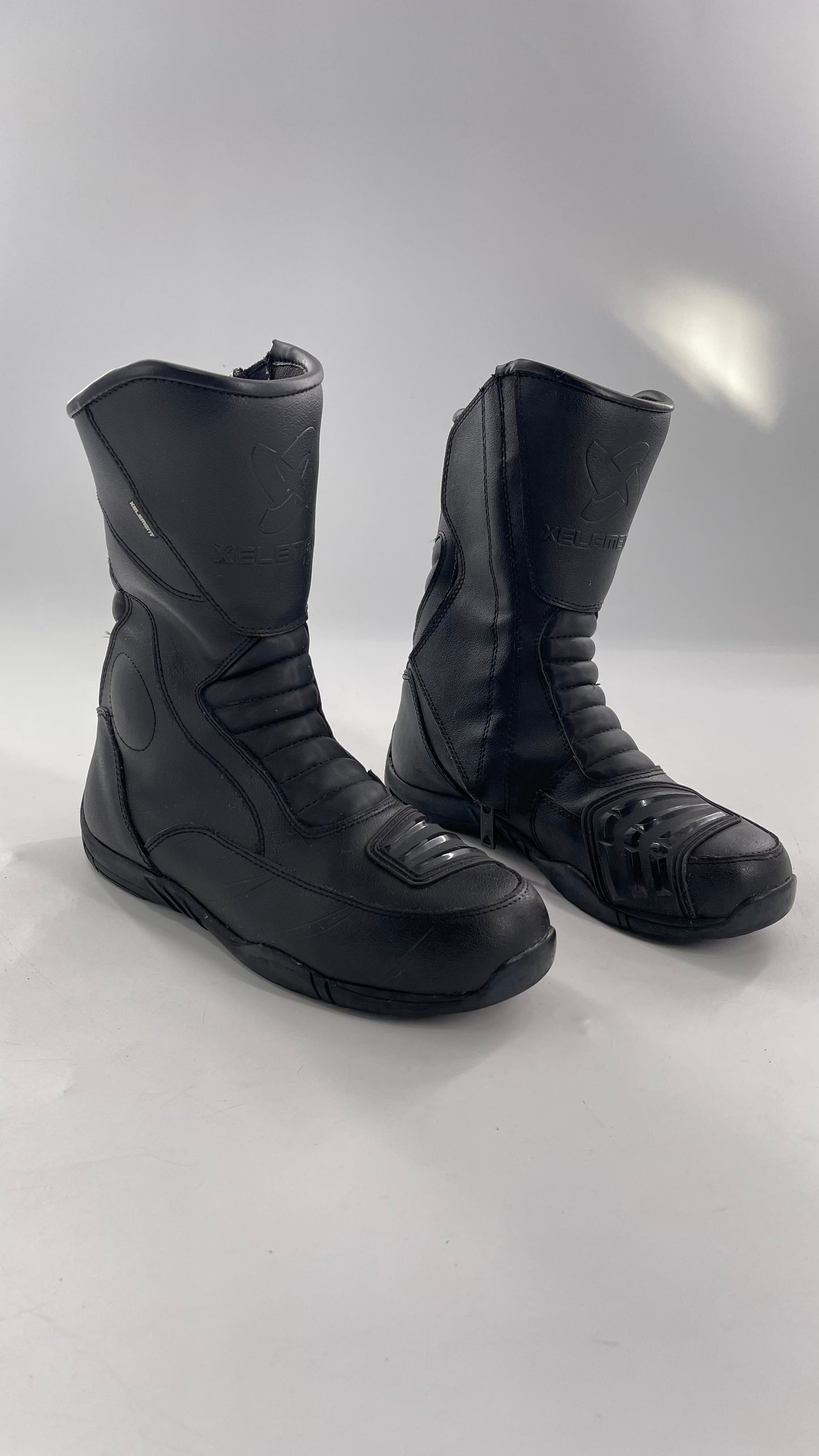 XELEMENT Black Leather Motorcycle Motocross Riding Boots (9.5)