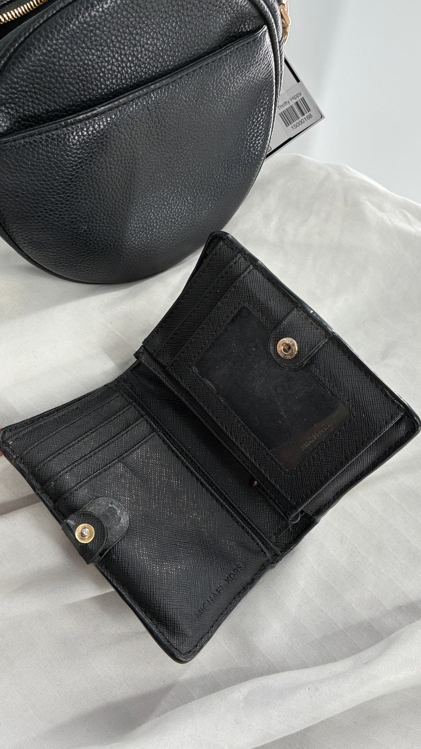 Michael Kors Black Round Crossbody Purse and Matching Wallet
