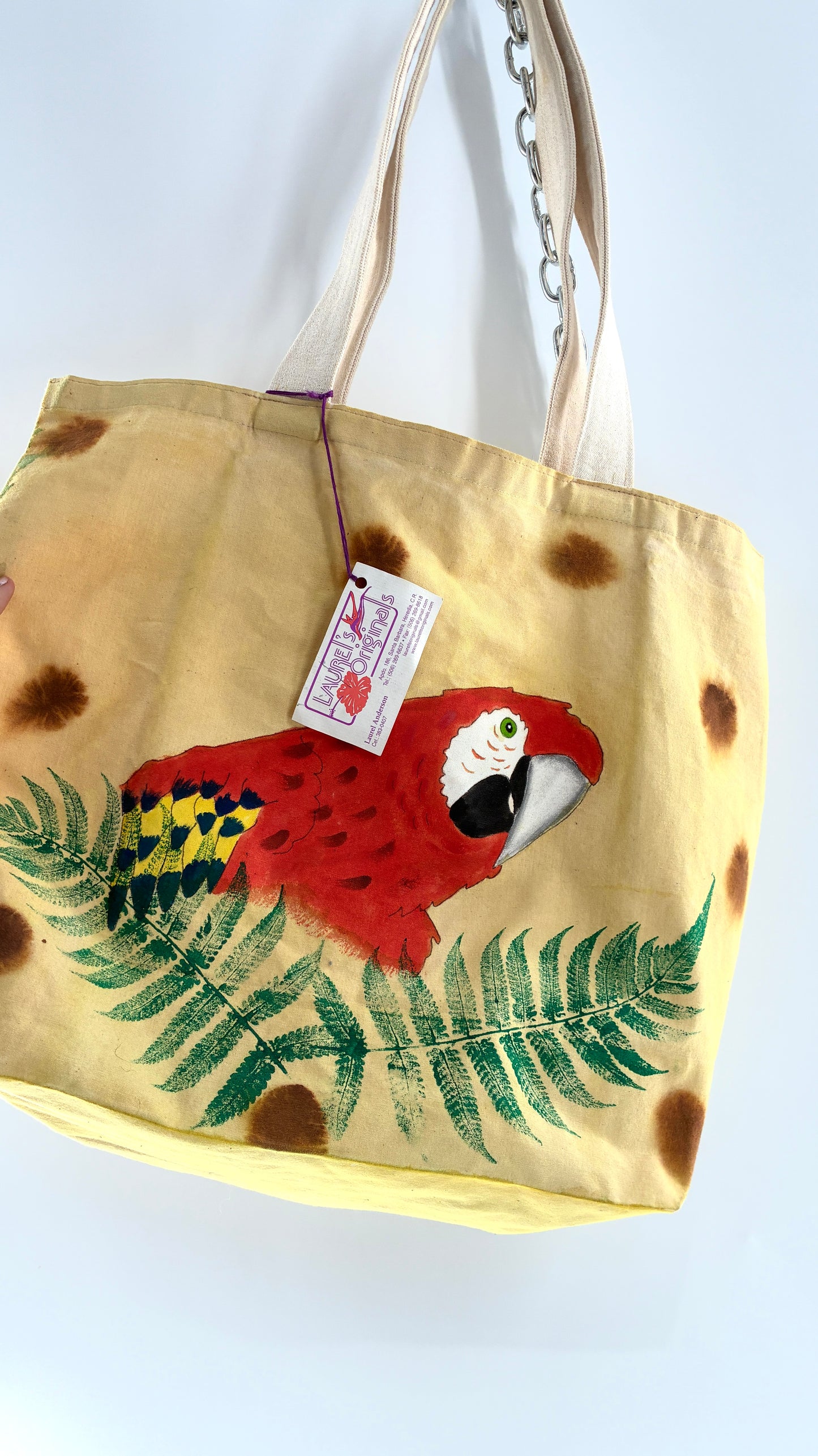 Vintage Laurel’s Originals by Laurel Anderson 100% Cotton Artisanal Hand Painter Tropical Tote Bag