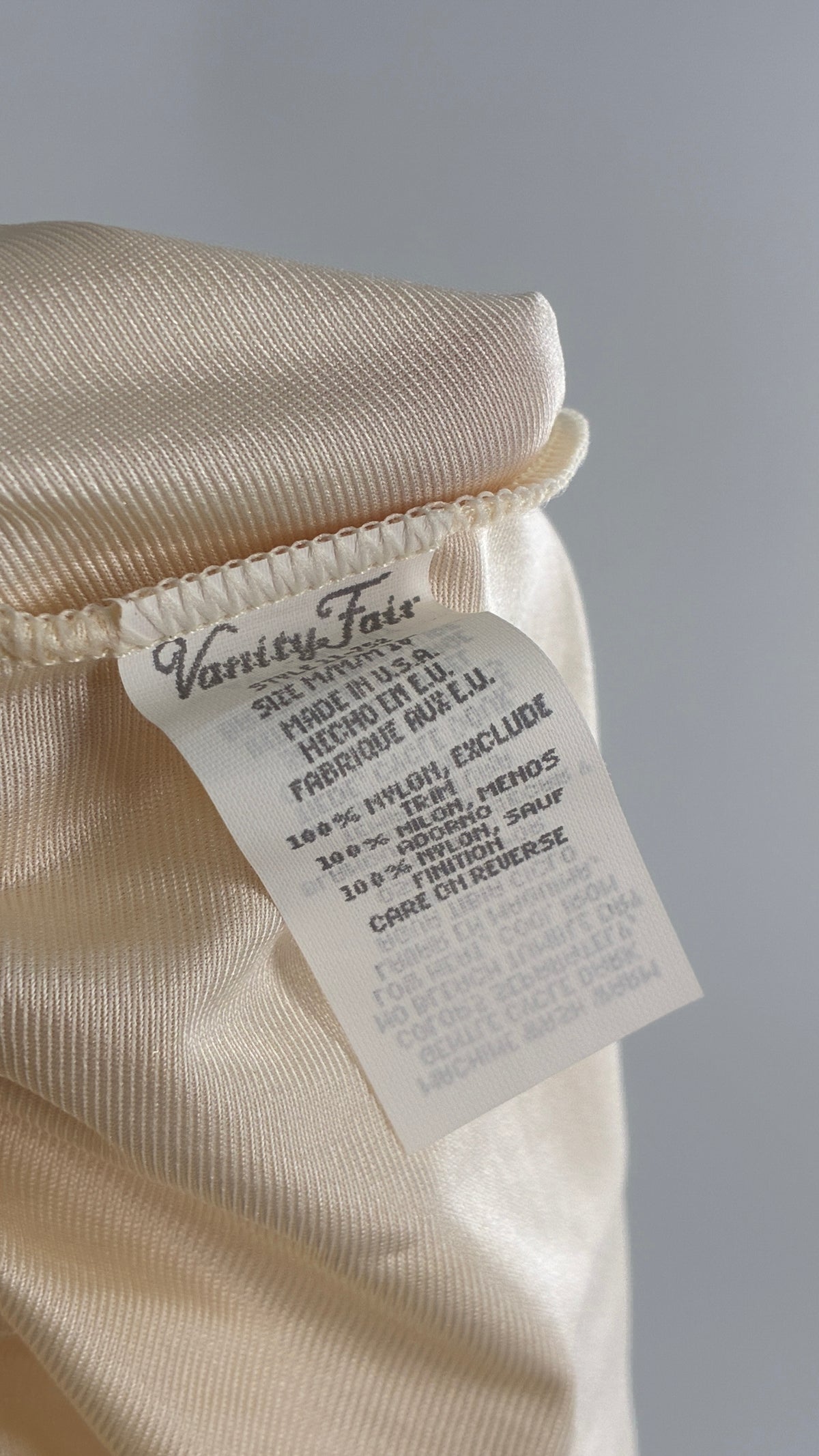 Vintage Vanity Fair Ivory Mini Slip Skirt with Slit and Wide Lace Trim (Medium)