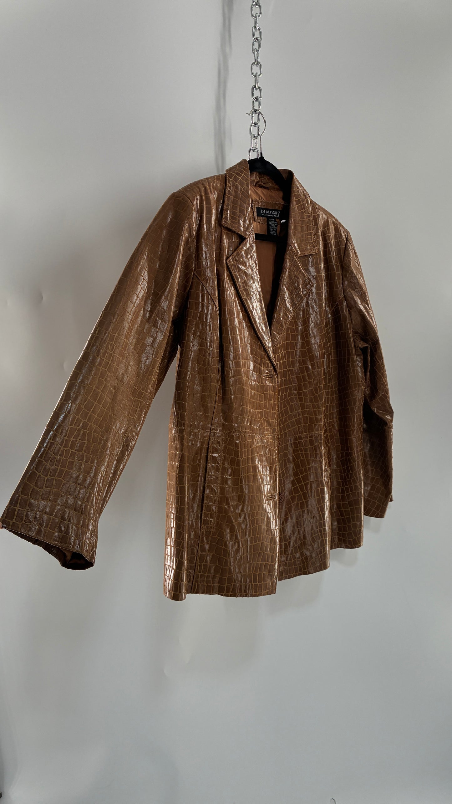 Vintage DIALOGUE Crocodile Embossed Leather Jacket (XL)