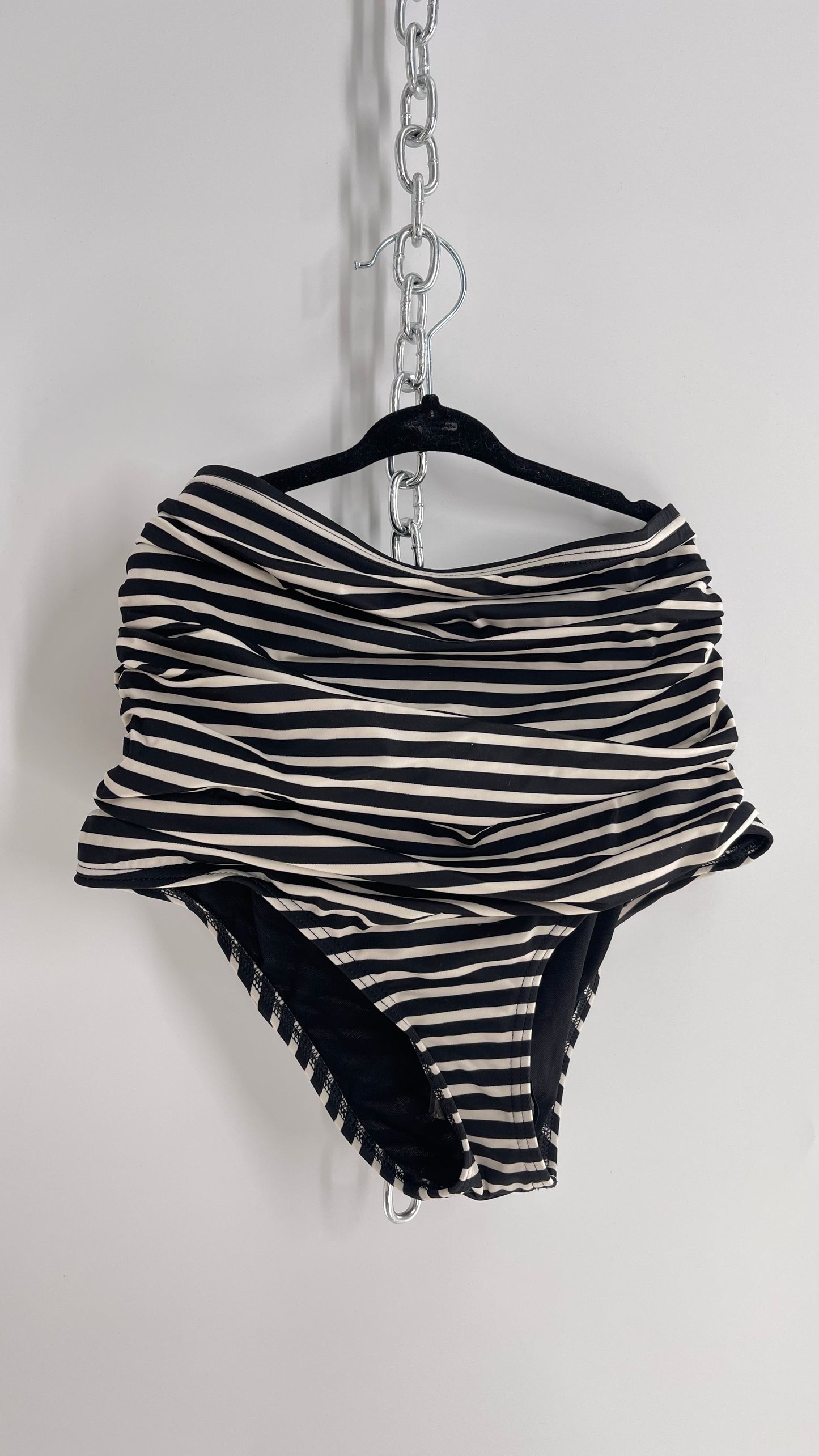 Out From Under Striped White Black High Waisted Swim Bottoms NWOT (Small)