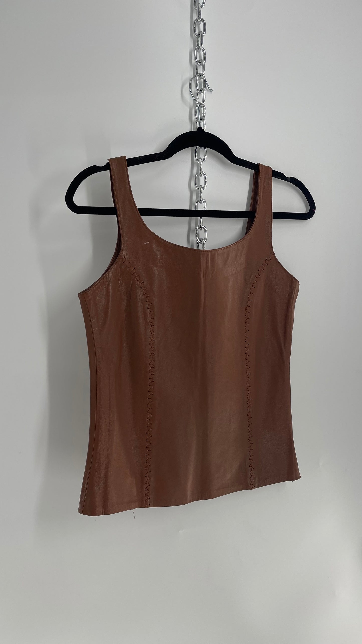 Vintage Brown Leather Tank with Braided Details (Medium)