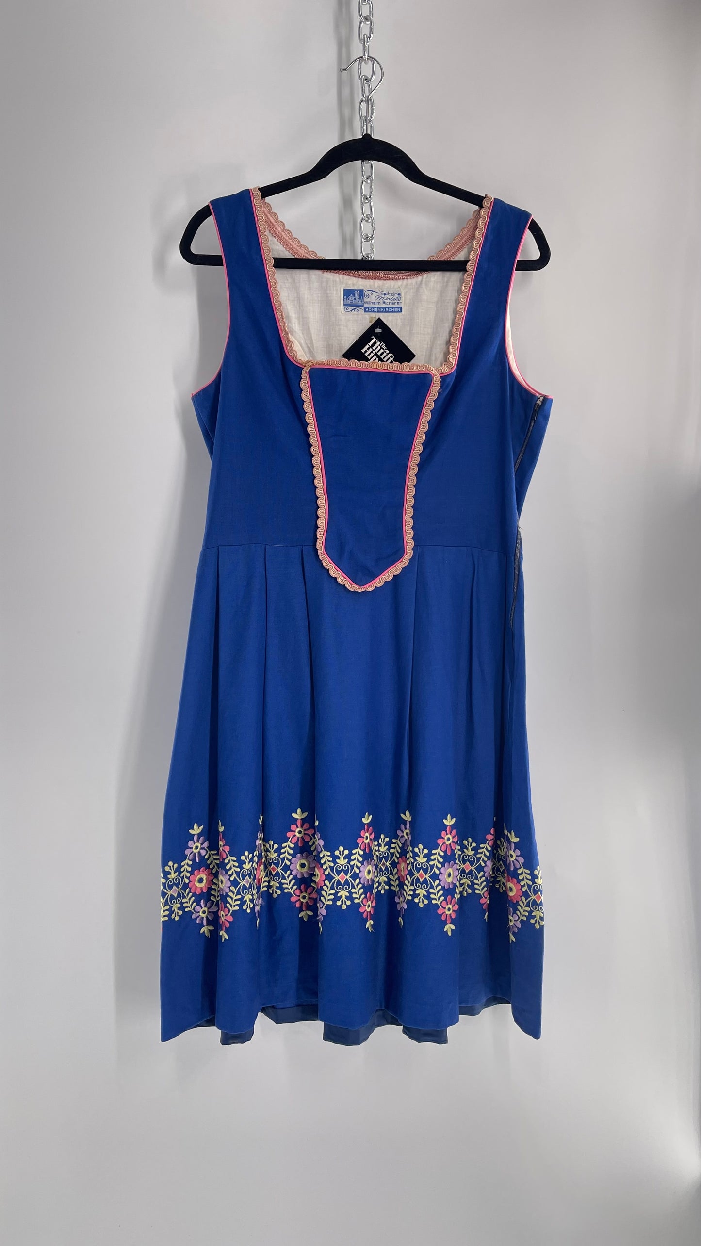 Vintage 1970s Spitzing Modell Wilhelm Picherer Hohenkirchen Traditional German Hand Embroidered Royal Blue Dress (M)