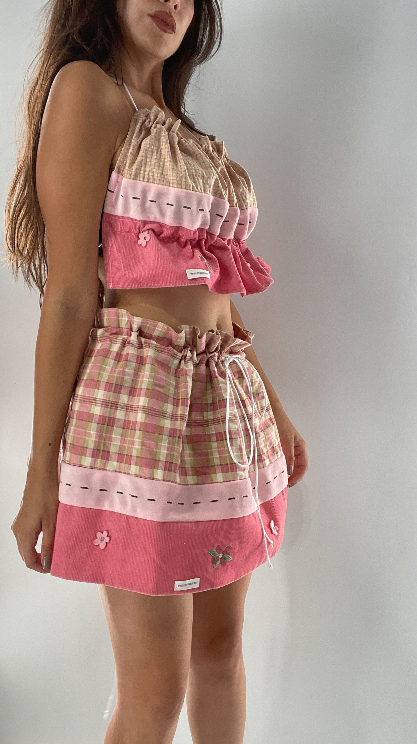 Custom Strawberry Shortcake 2 Piece Handmade Patchwork Skirt and Backless Top Set (One Size XS-XL)