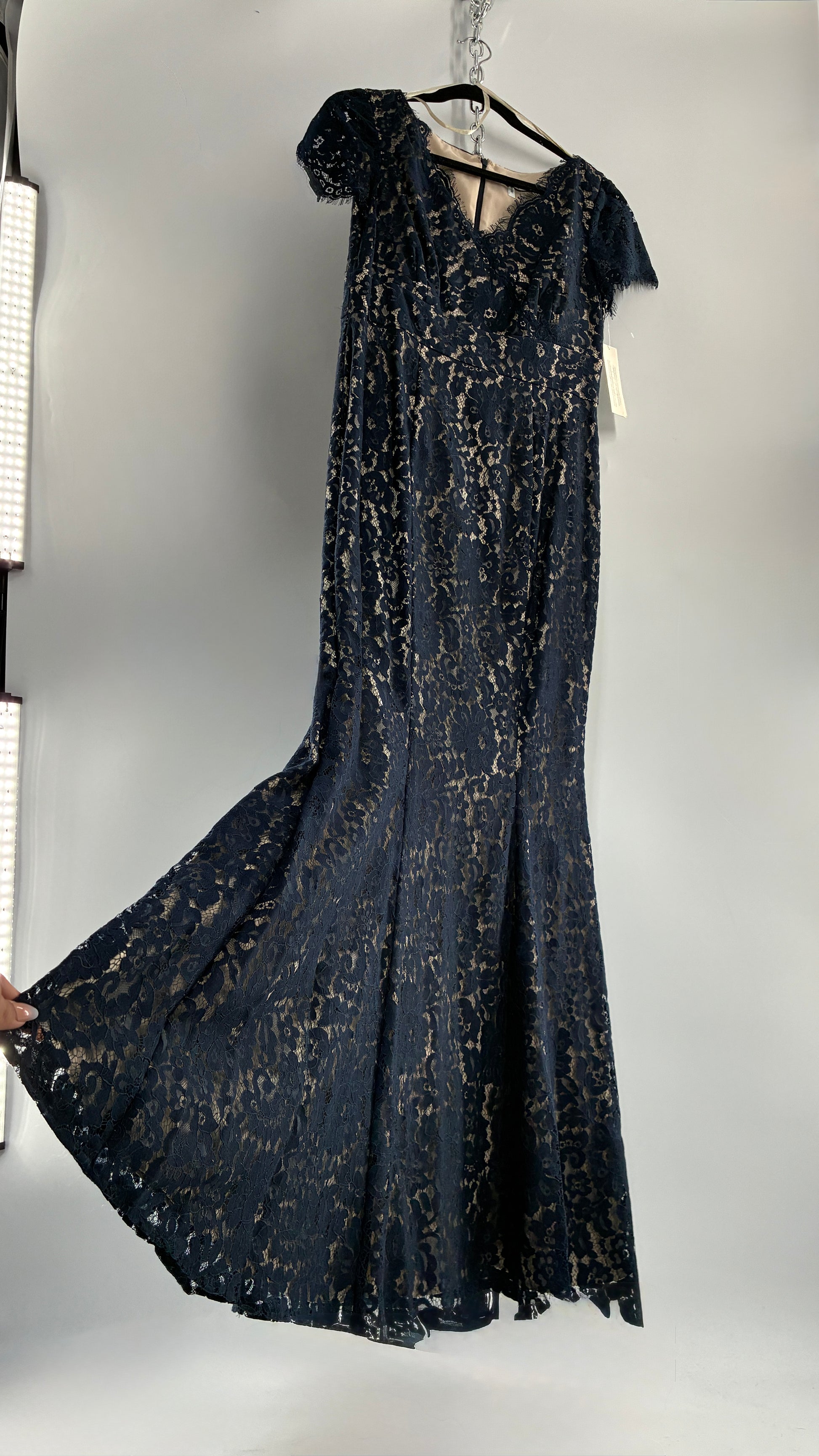 Deadstock Vintage ELIZA J Navy Blue Overlay Lace Full Length Mermaid S The Thrifty Hippy Deadstock Vintage ELIZA J Navy Blue Overlay Lace Full Length Mermaid S The Thrifty Hippy