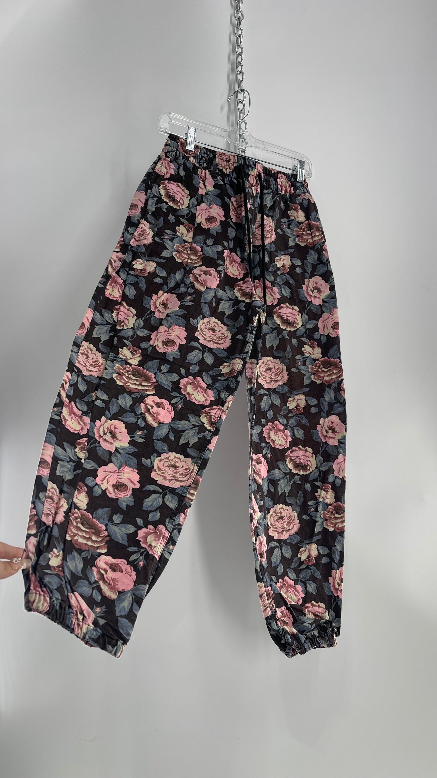 Urban Outfitters Brown/Pink Floral Joggers (Small)