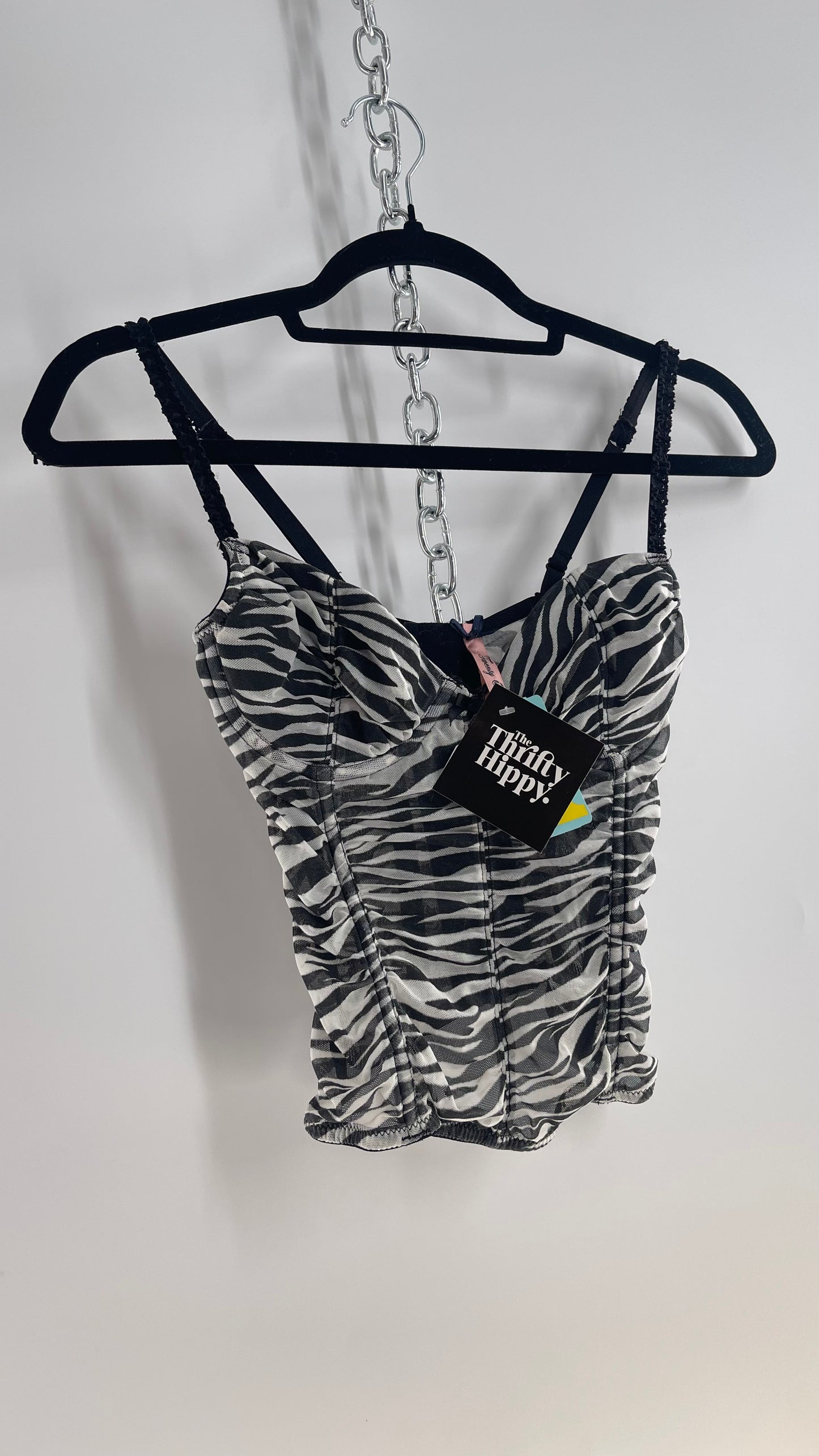 Deadstock Vintage Zebra Corset with Ruched Bodice and Tags Attached (Small)