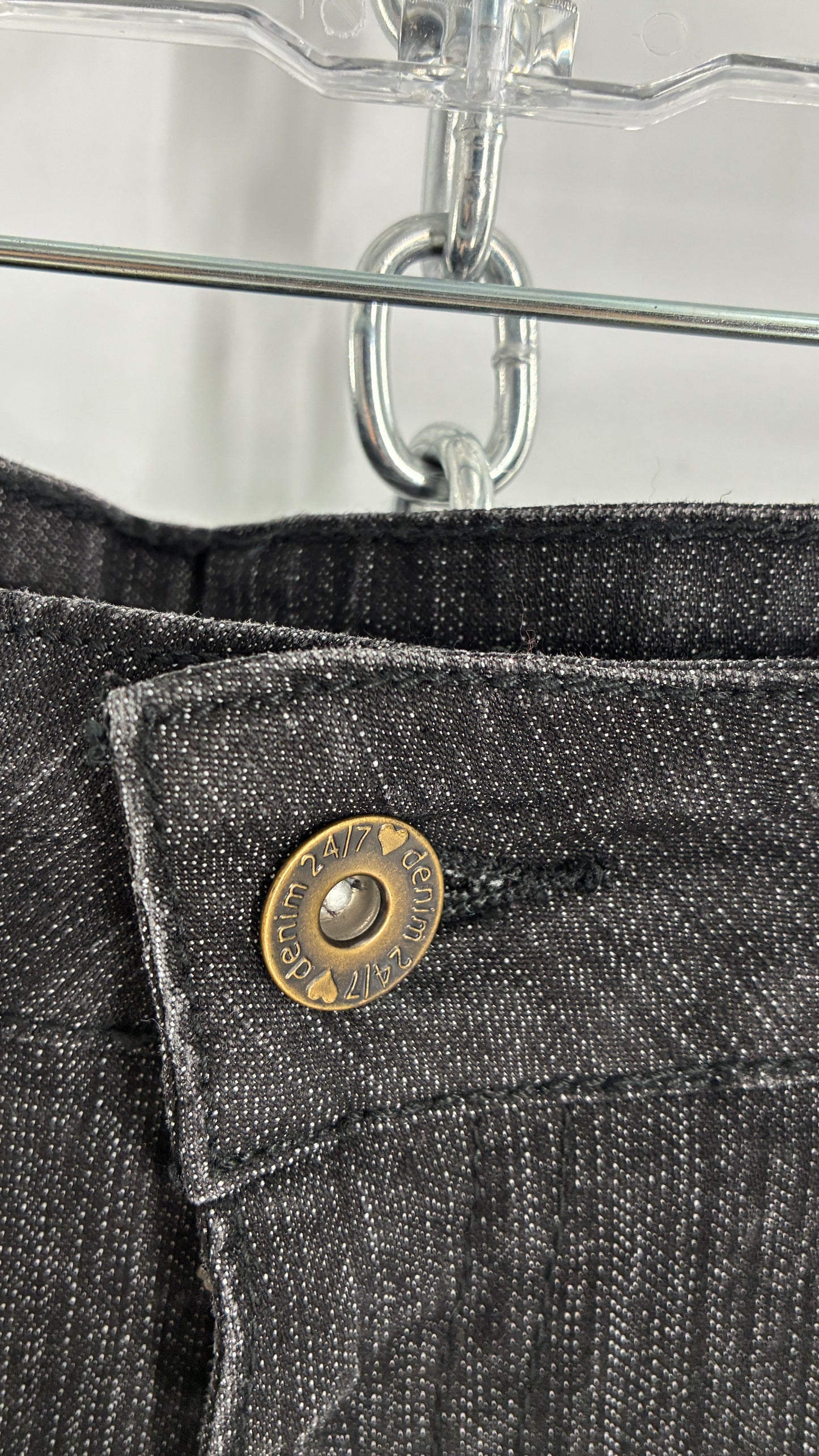 Vintage Grainy Black Denim with Hip to Hem Gemstones and Embroidery (22W)