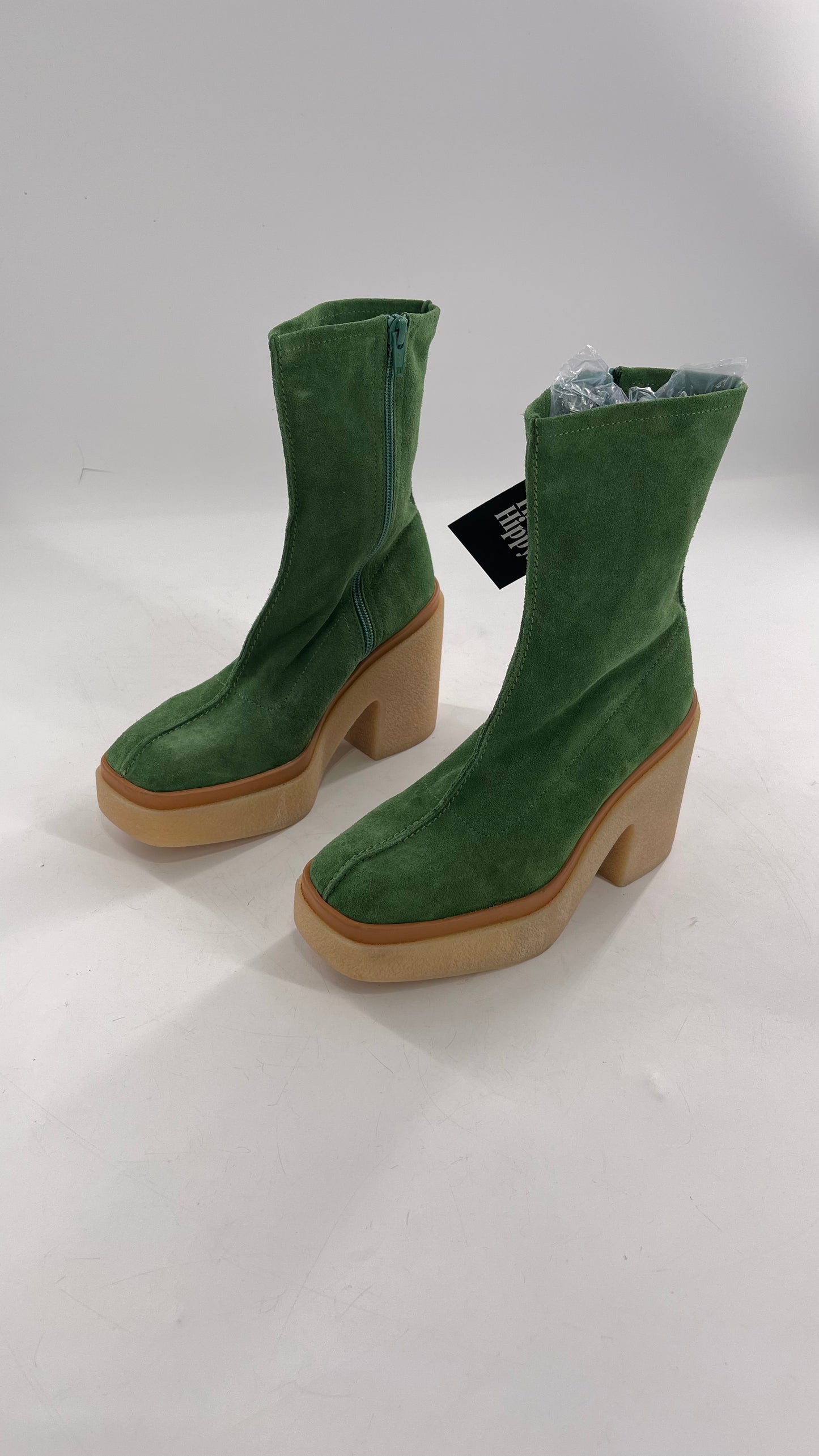 Free People Green Gigi Suede Leather Rubber Heel Boot (36.5)