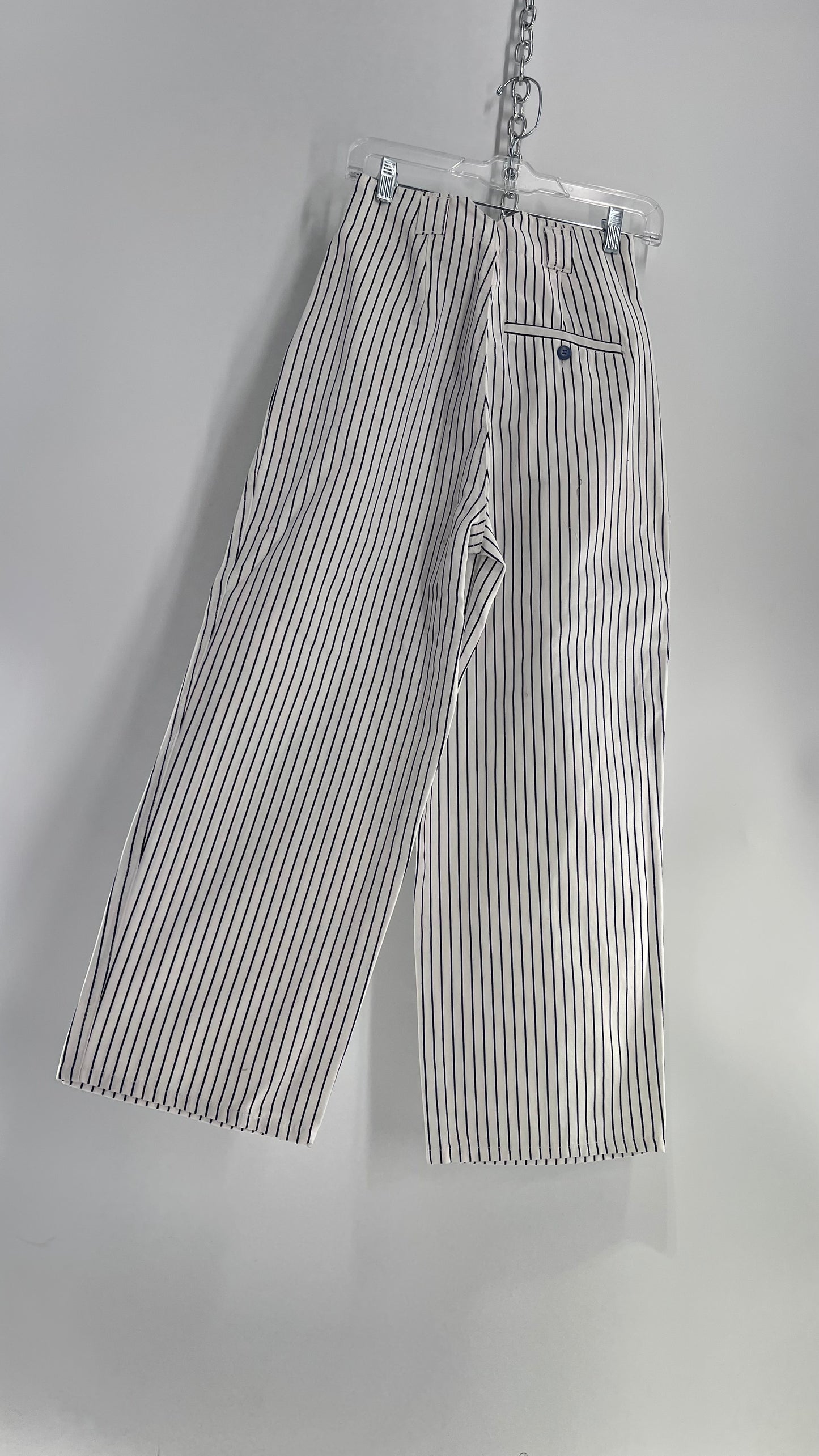 Urban Outfitters White High Waisted Navy Striped Trouser