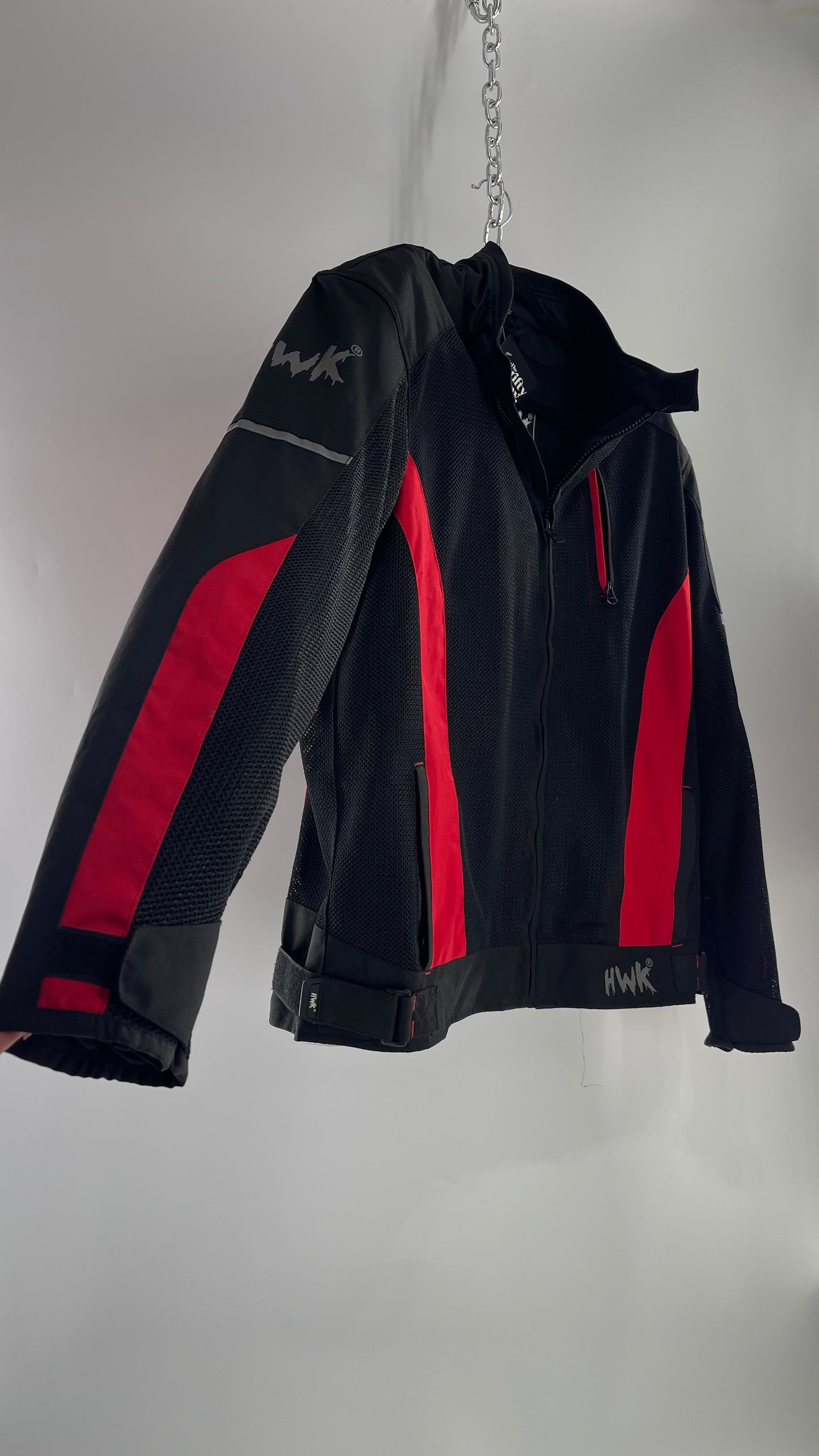 VINTAGE HWK Black/Red Motorcycle Riding Jacket with Padding (XXXL)