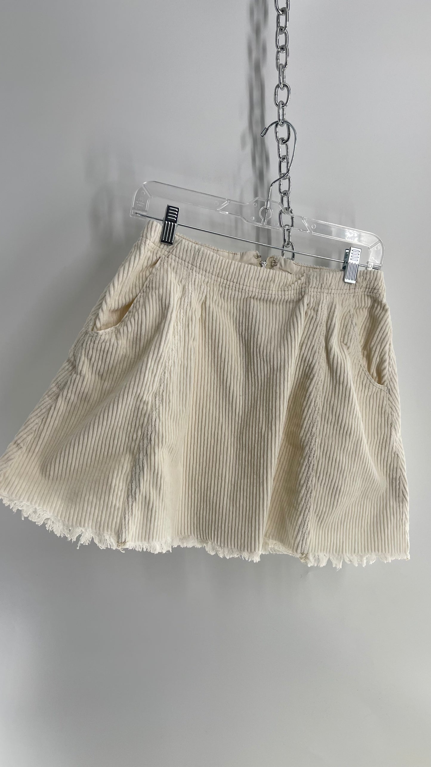 Free People White Corduroy Mini Skirt with Raw Edges (2)