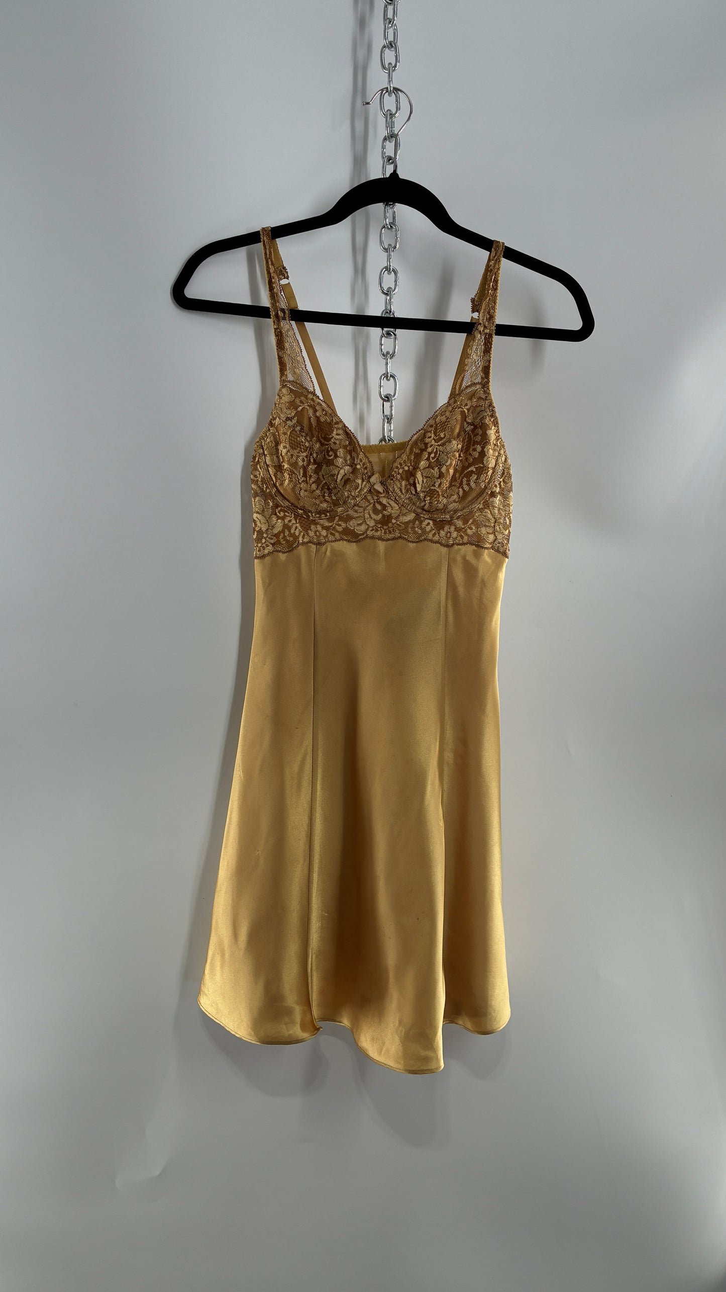 Vintage Victoria’s Secret Gold Mini Dress with Lace Underwire Bustier (XS)
