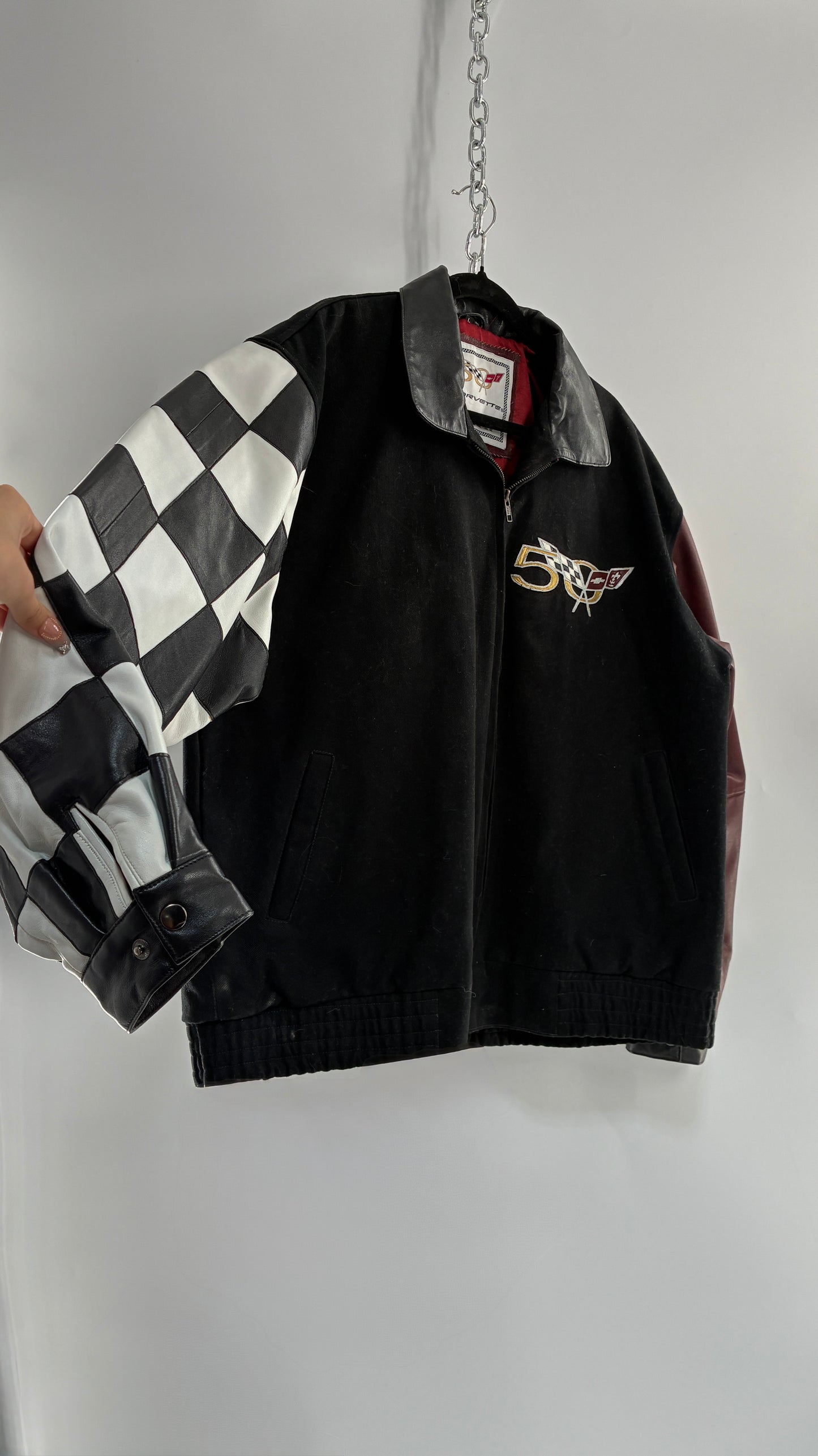RARE Vintage Chevy CORVETTE 50th Anniversary Leather Varsity Style Jacket (Large)