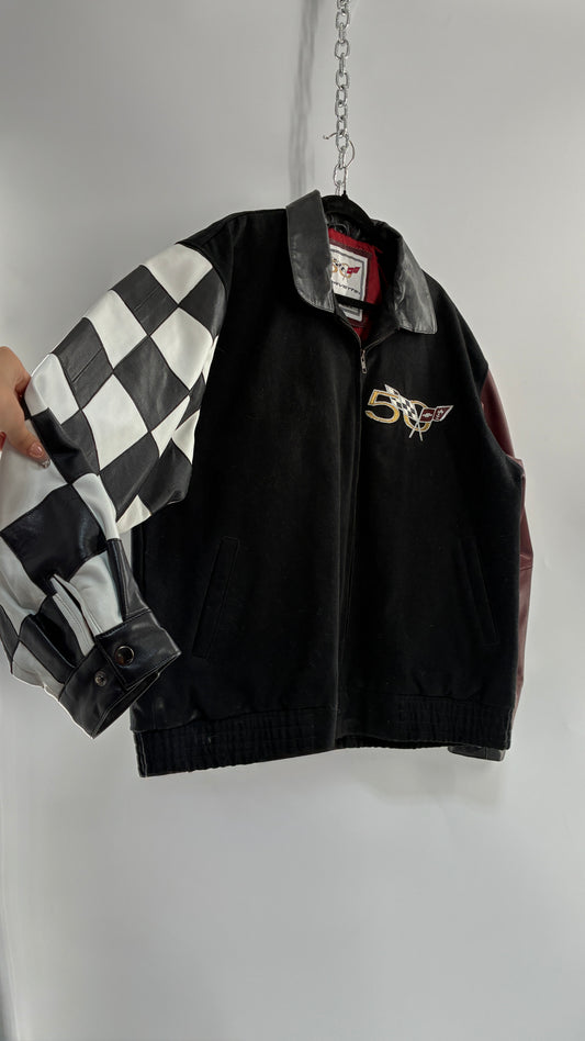 RARE Vintage Chevy CORVETTE 50th Anniversary Leather Varsity Style Jacket (Large)