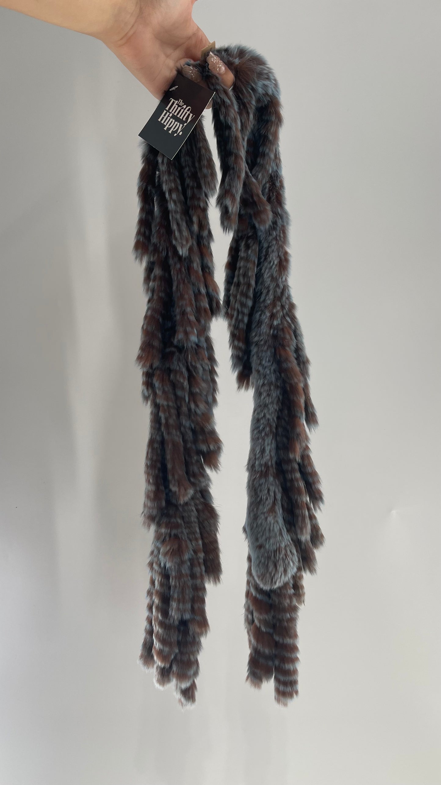 Vintage Brown and Blue Tiered Rabbit Fur Scarf