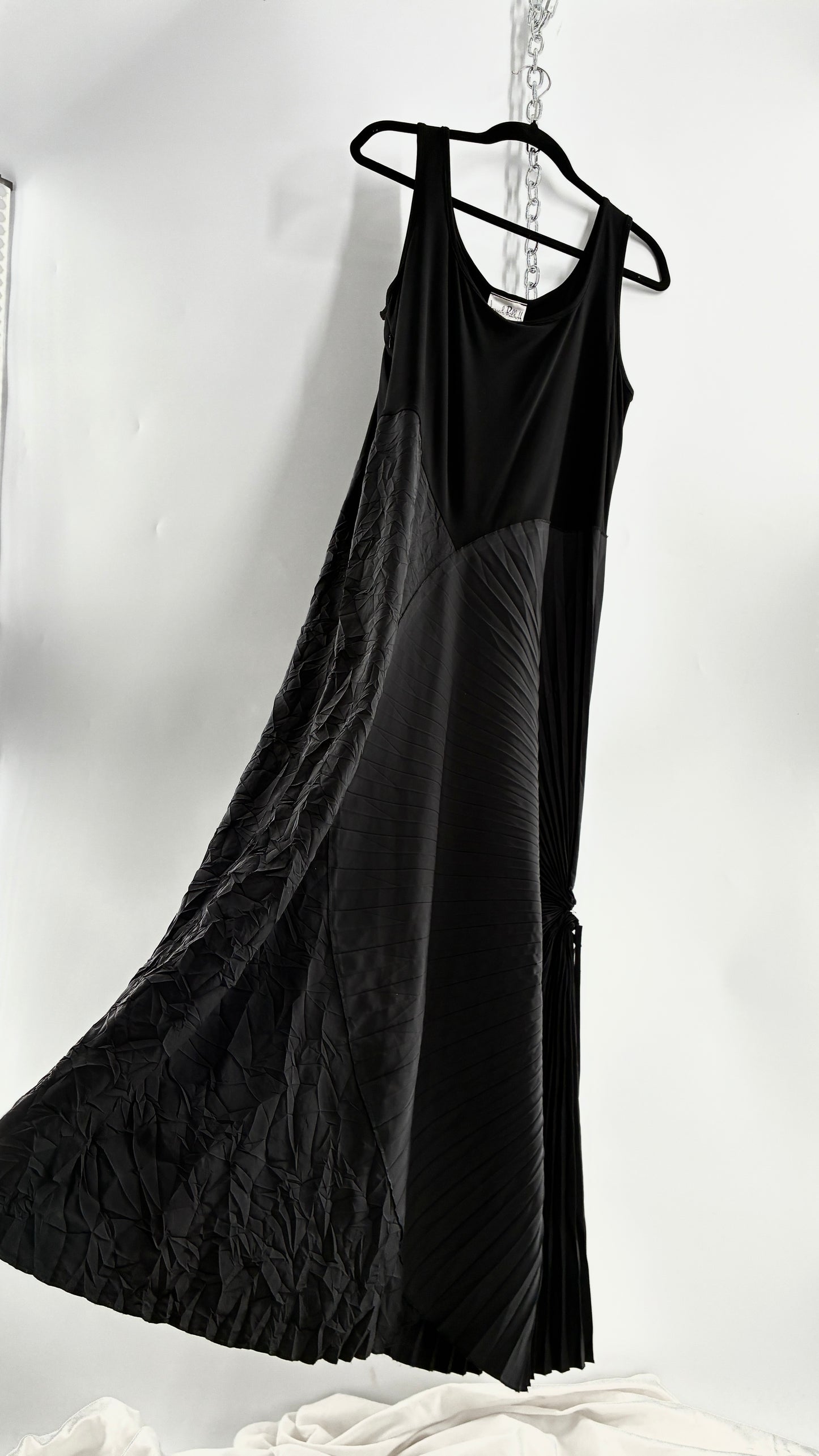 Vintage Joseph Ribkoff Black Asymmetric Pleated and Crimped Maxi Dress (14)