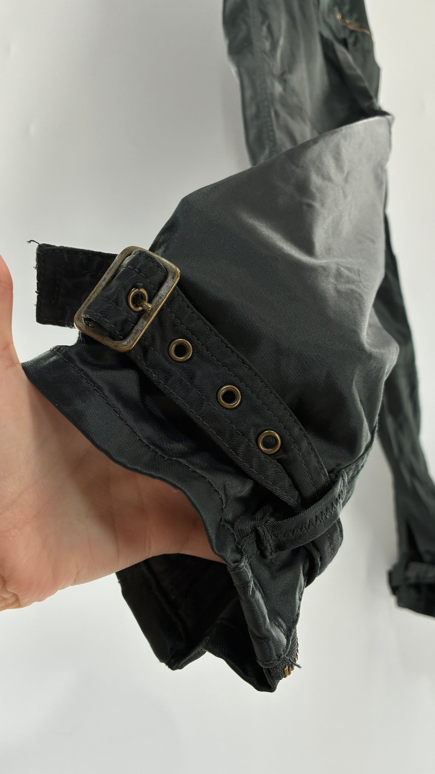 Vintage SUPERSTAR Shiny Low Rise Black Cargos with Heavy Brass Hardware, Zippers and Closure (36)