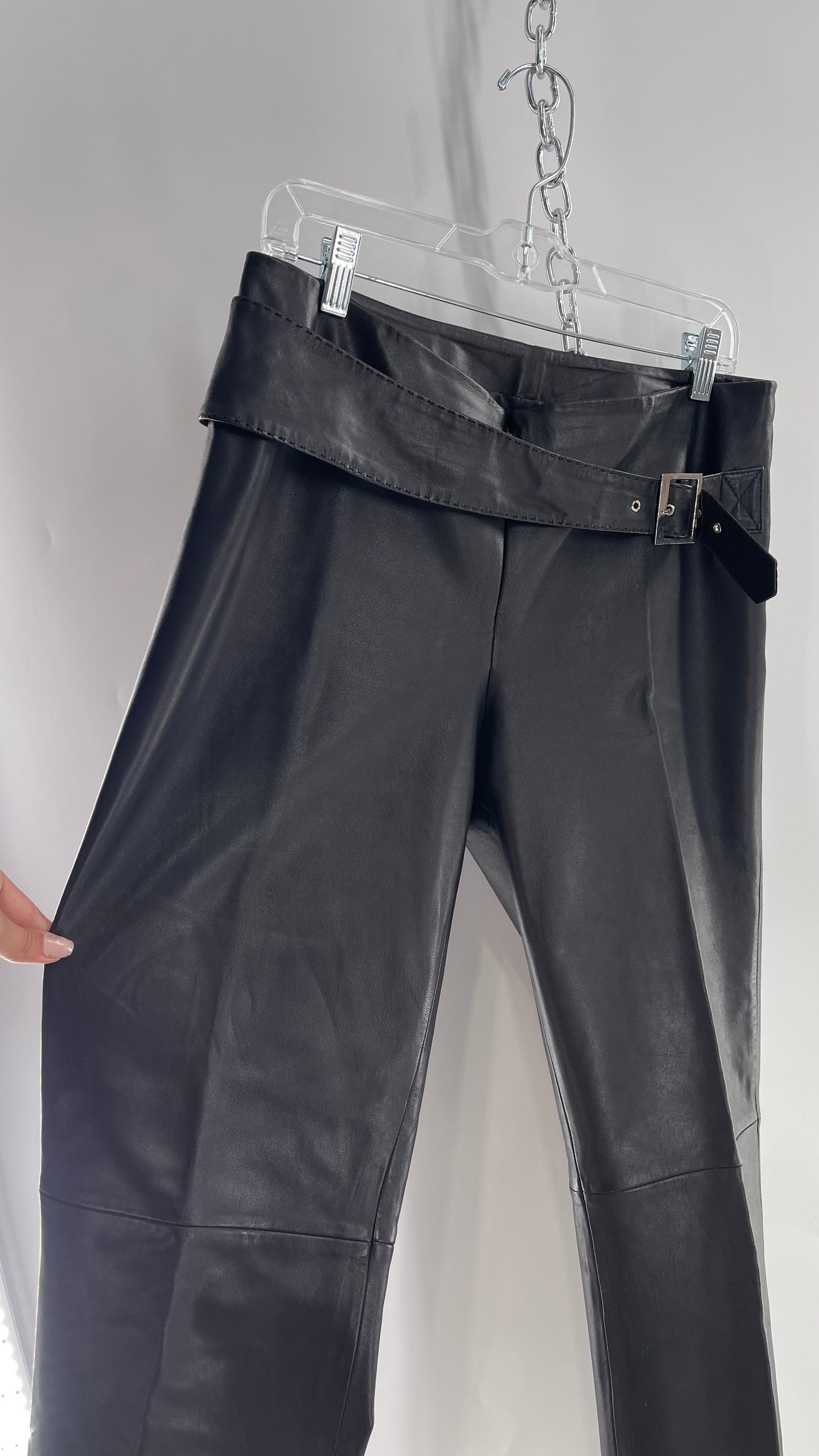 Cache 100% Lamb Leather Black Leather Kickflares with Grommet Hip Belt (8)