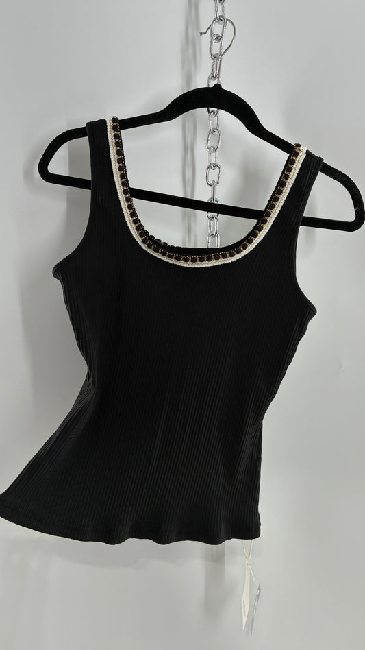 MOTF Black Ribbed Camisole with Embroidered Neckline and Tags Attached (Medium)