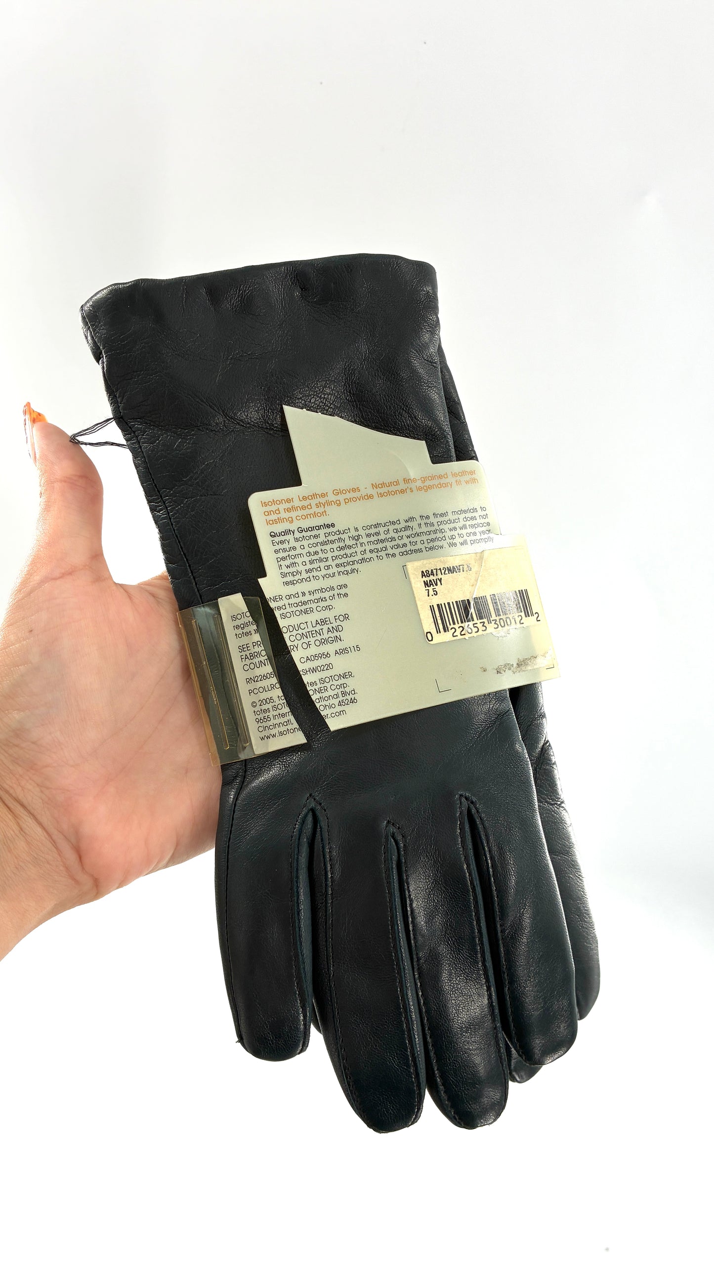 Vintage ISOTONER Deep Navy Leather Gloves with Cashmere Lining