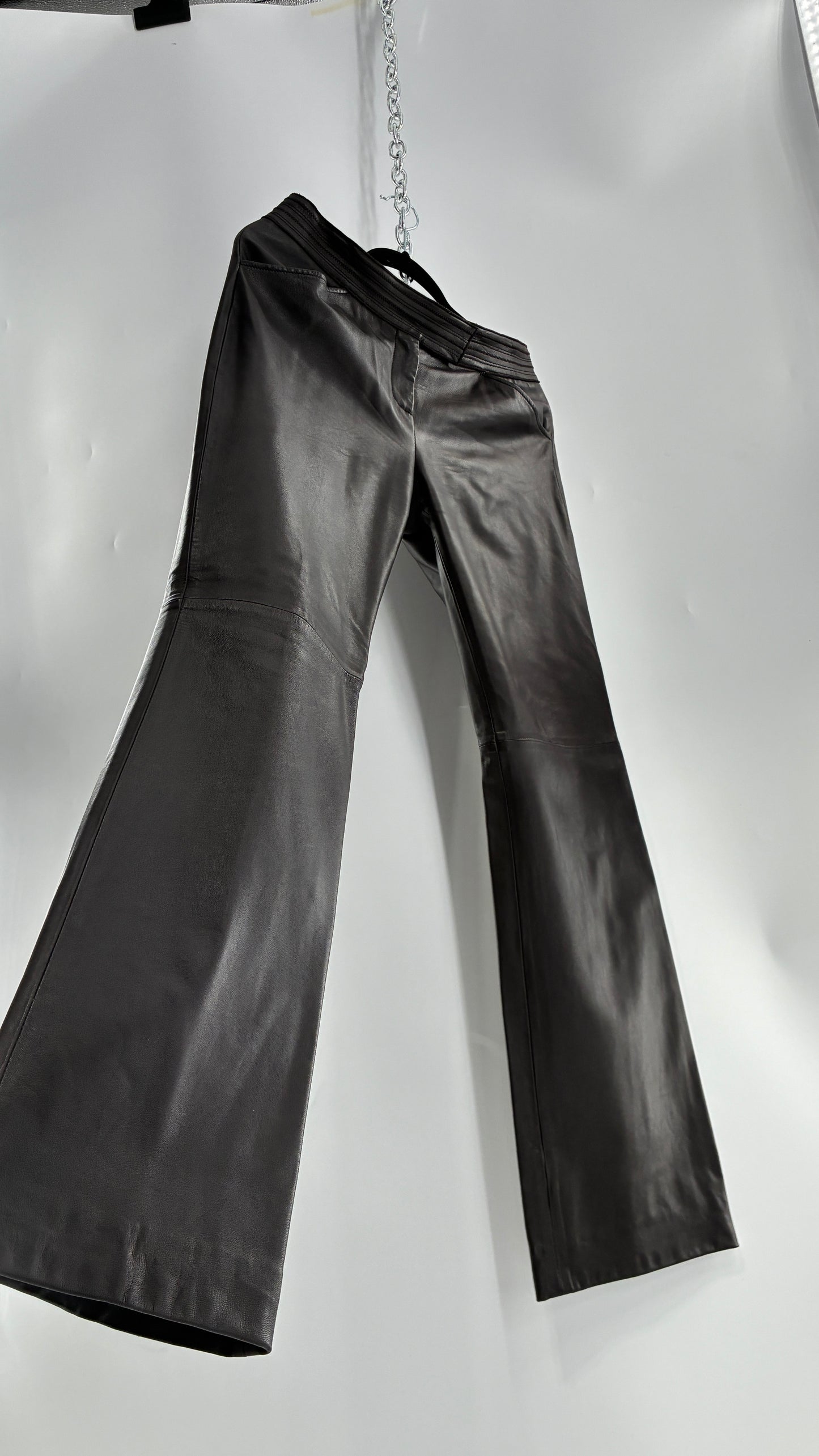 Vintage ETCETERA Deep Brown Low Waisted Embroidered, Side Closure Pants with Bootcut Hem (4)