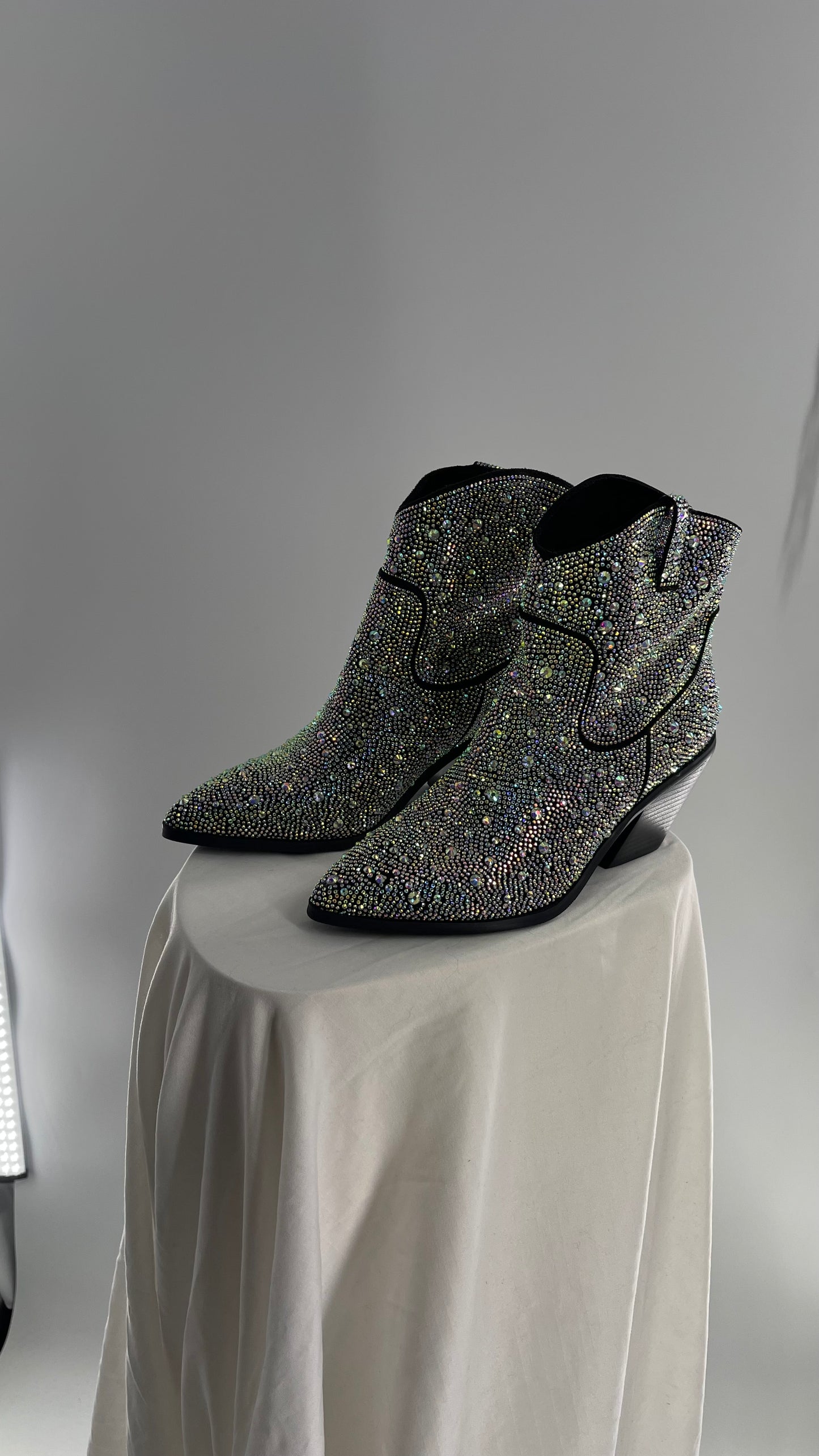 Black Iridescent All Over Rhinestone Cowboy Boots