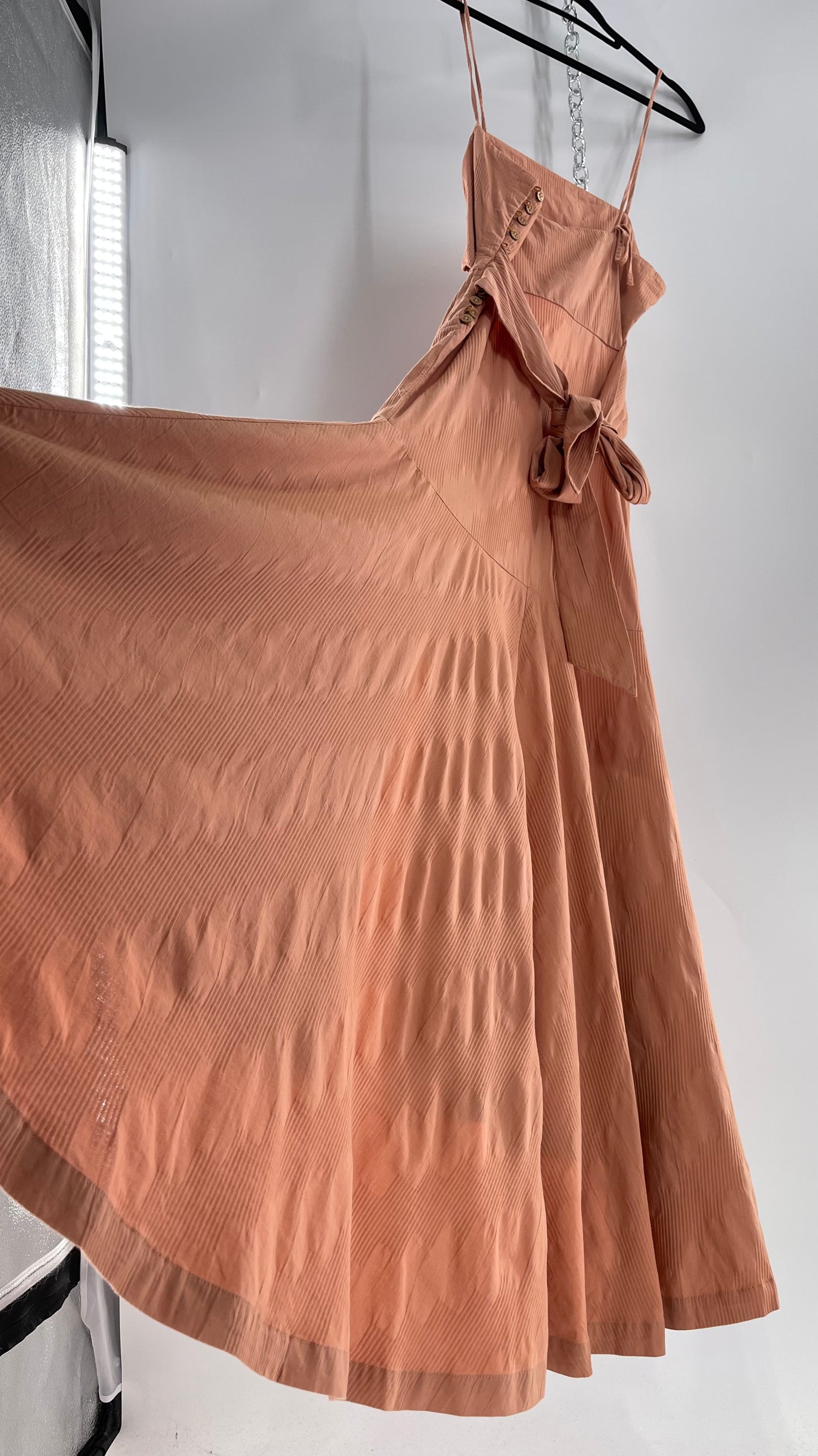 Free People Terracotta/ Smoky Pink Maxi Dress with Exposed Midriff, Waist Bow, and Side Slit with Tags Attached  (M)