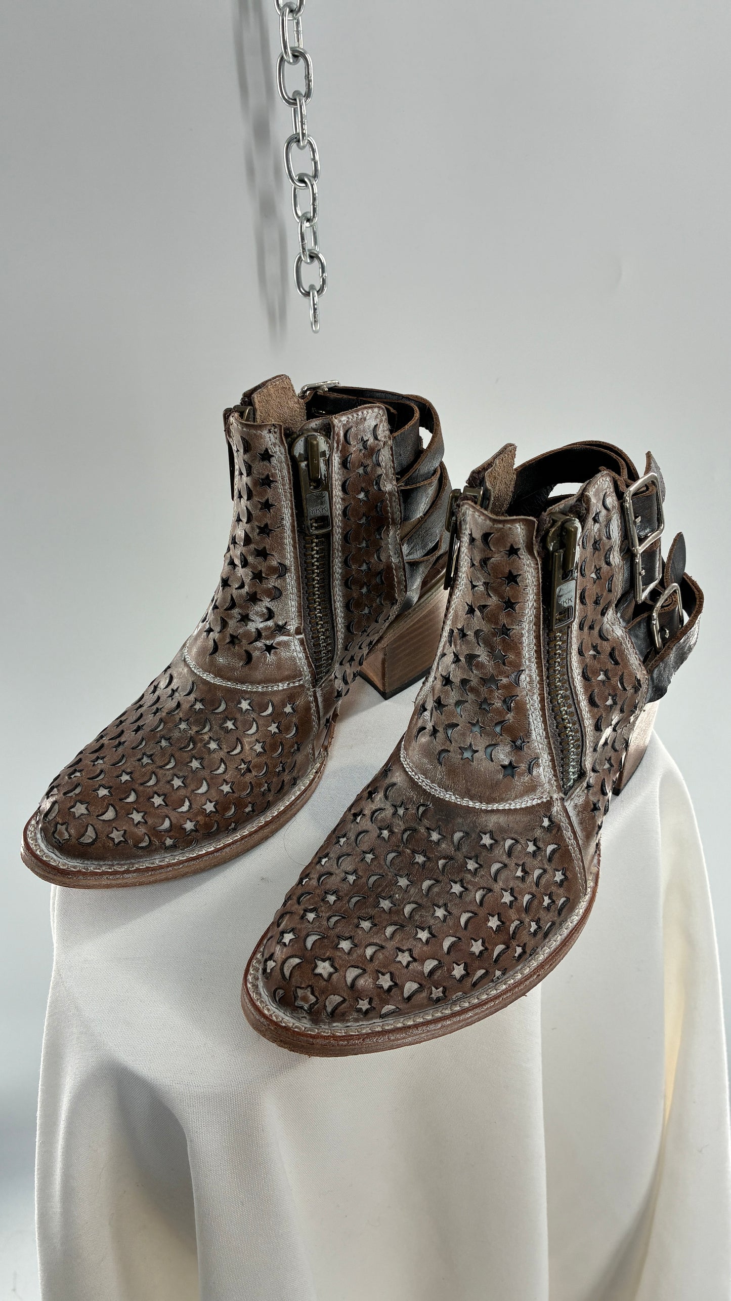 RARE FREEBIRD DAHLIA Star and Moon Booties with Exaggerated Buckle Detailing (8)