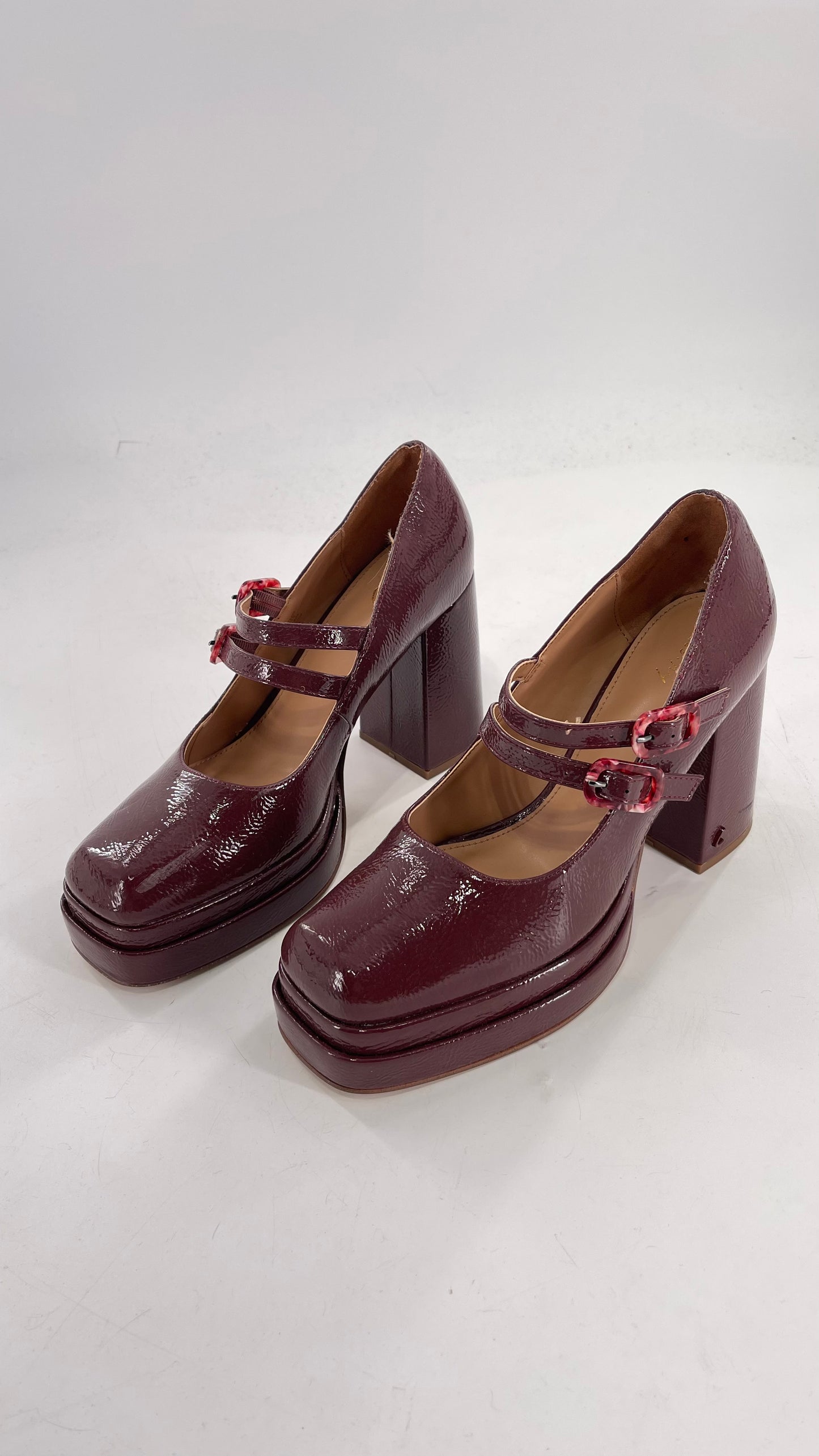 CIRCUS NY Burgundy Double Platform Chunky Heel Double Strap Mary Jane Steppers