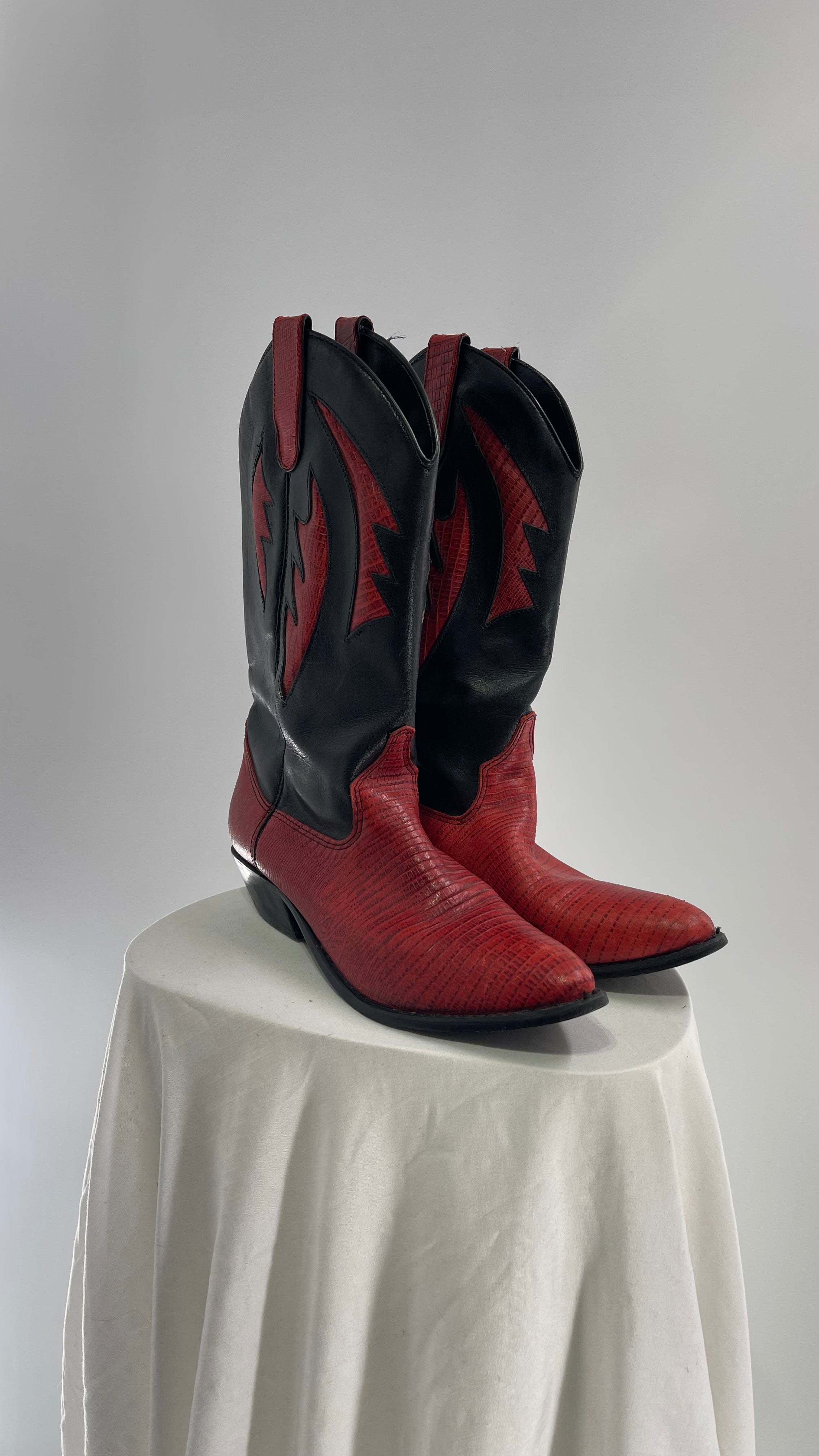 Vintage DOLCIS Red and Black Leather Cowboy Boots 8