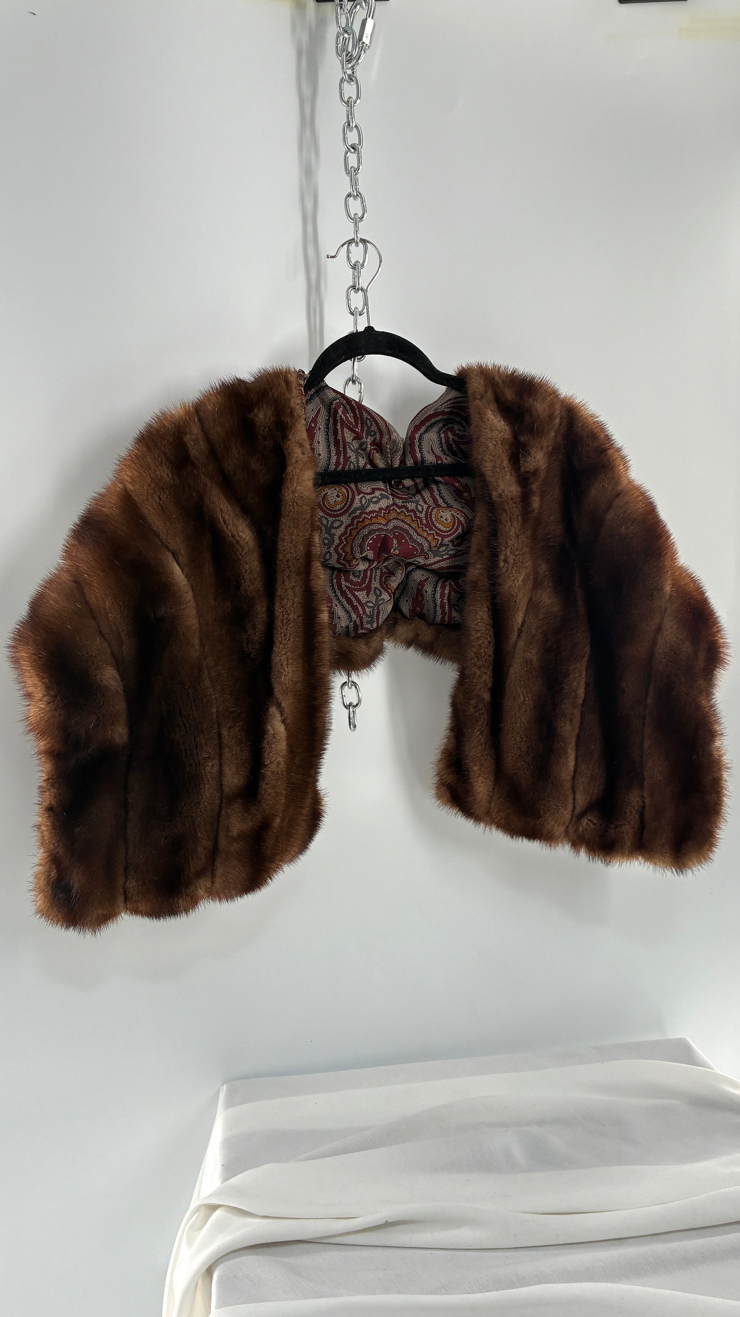 Vintage Mink Cape Shrug Shawl with Ruched Back Detail (One Size)