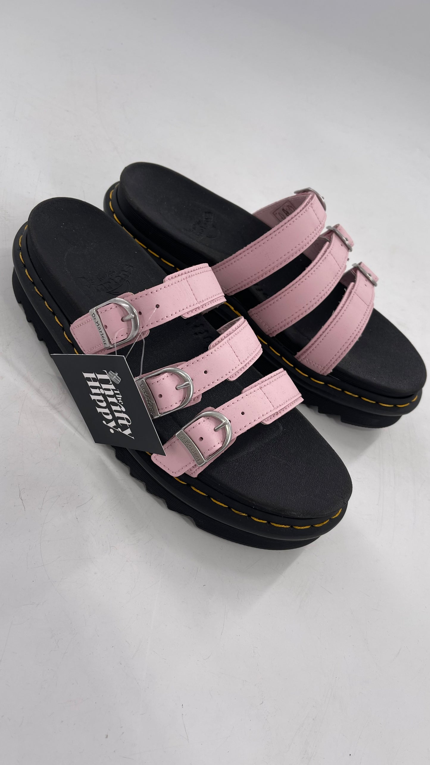 Dr. Martens Baby Pink Strappy Platform Sandal with Heavy Metal Buckle (10)