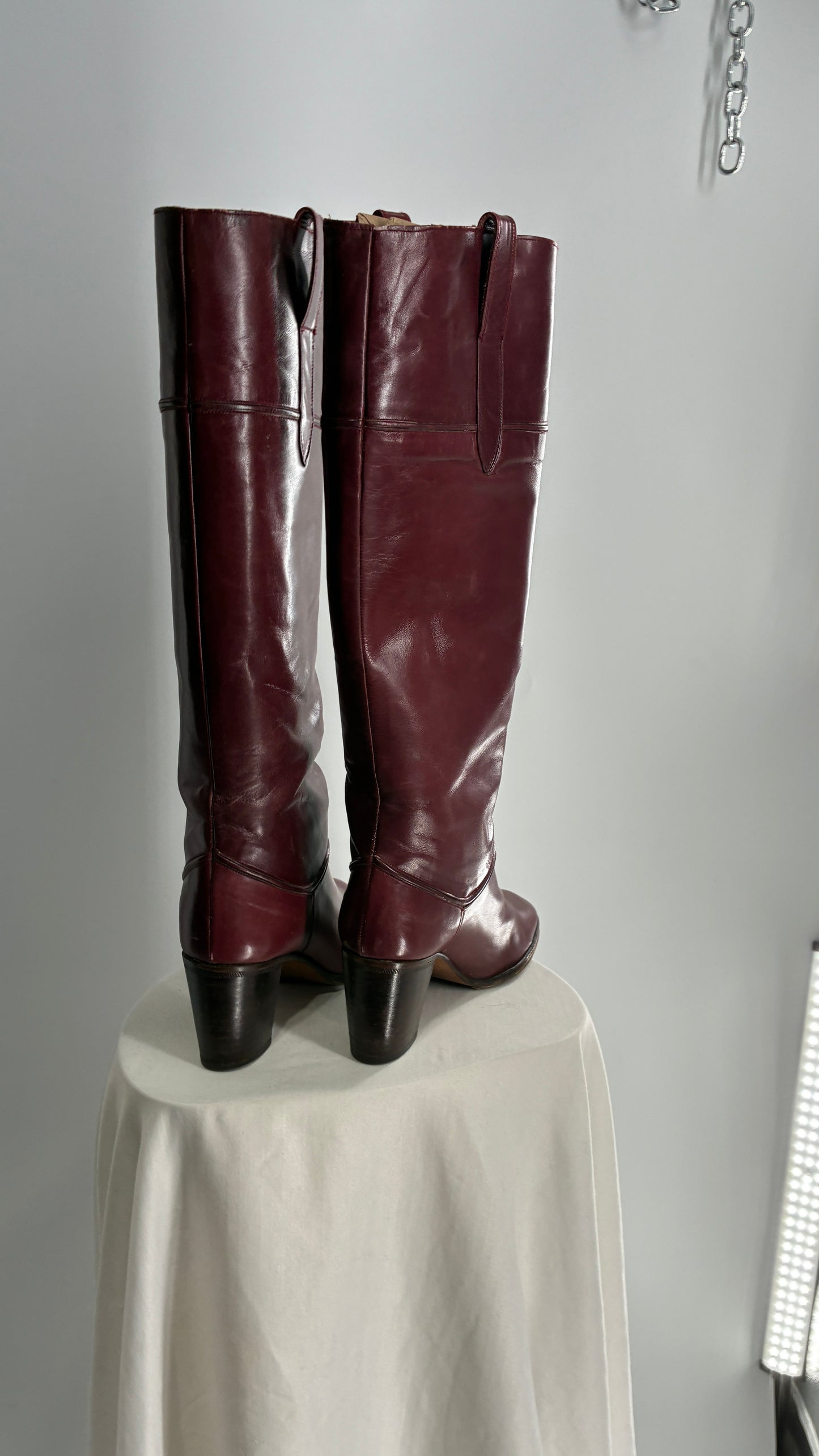 Vintage Red Leather Round Toe Knee High Boots Made in Spain Boots (38)