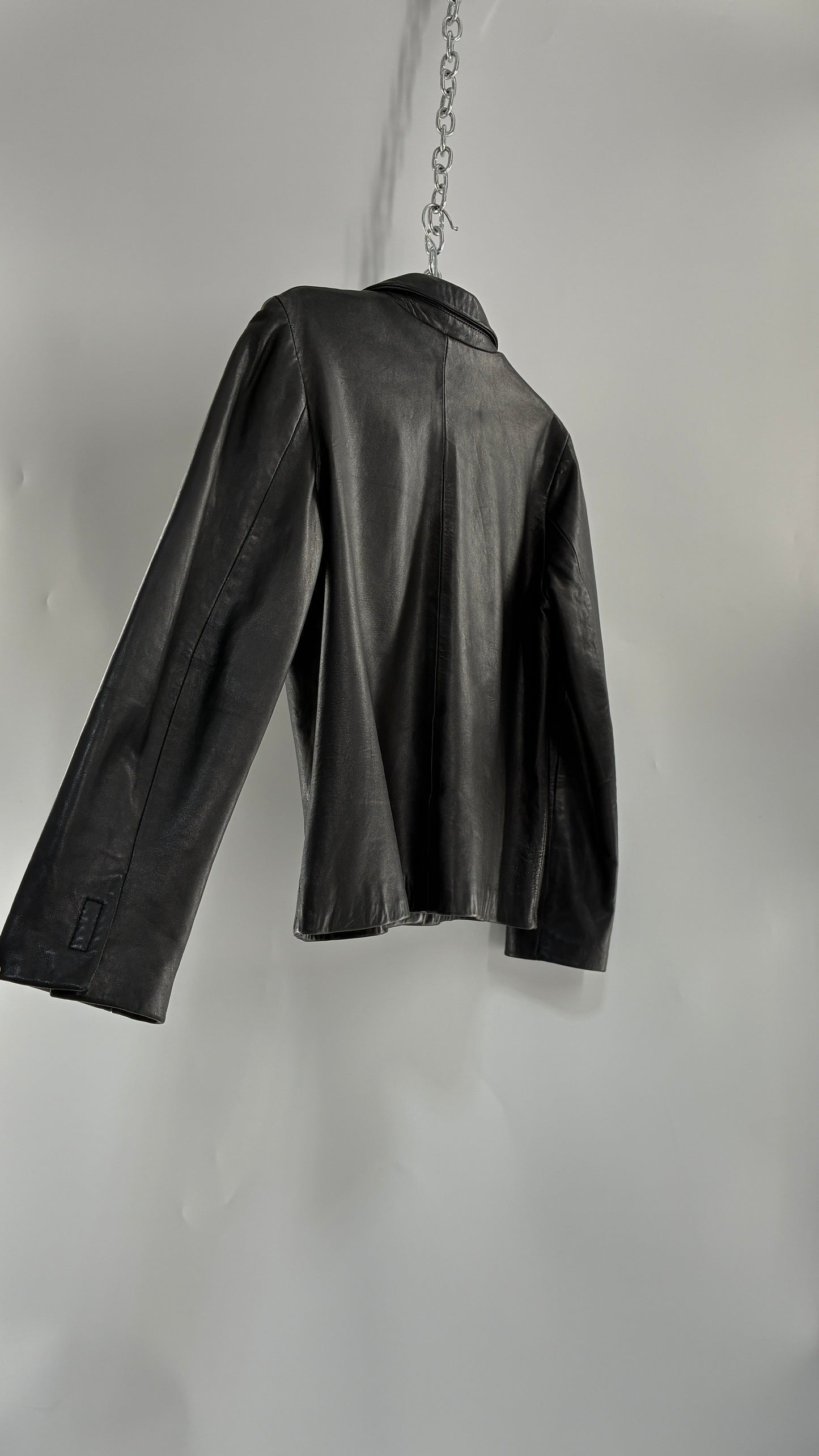 Vintage INC 1990s Black Genuine Ultra Soft Leather Collared Jacket with Velcro Closure Never Worn (Medium)