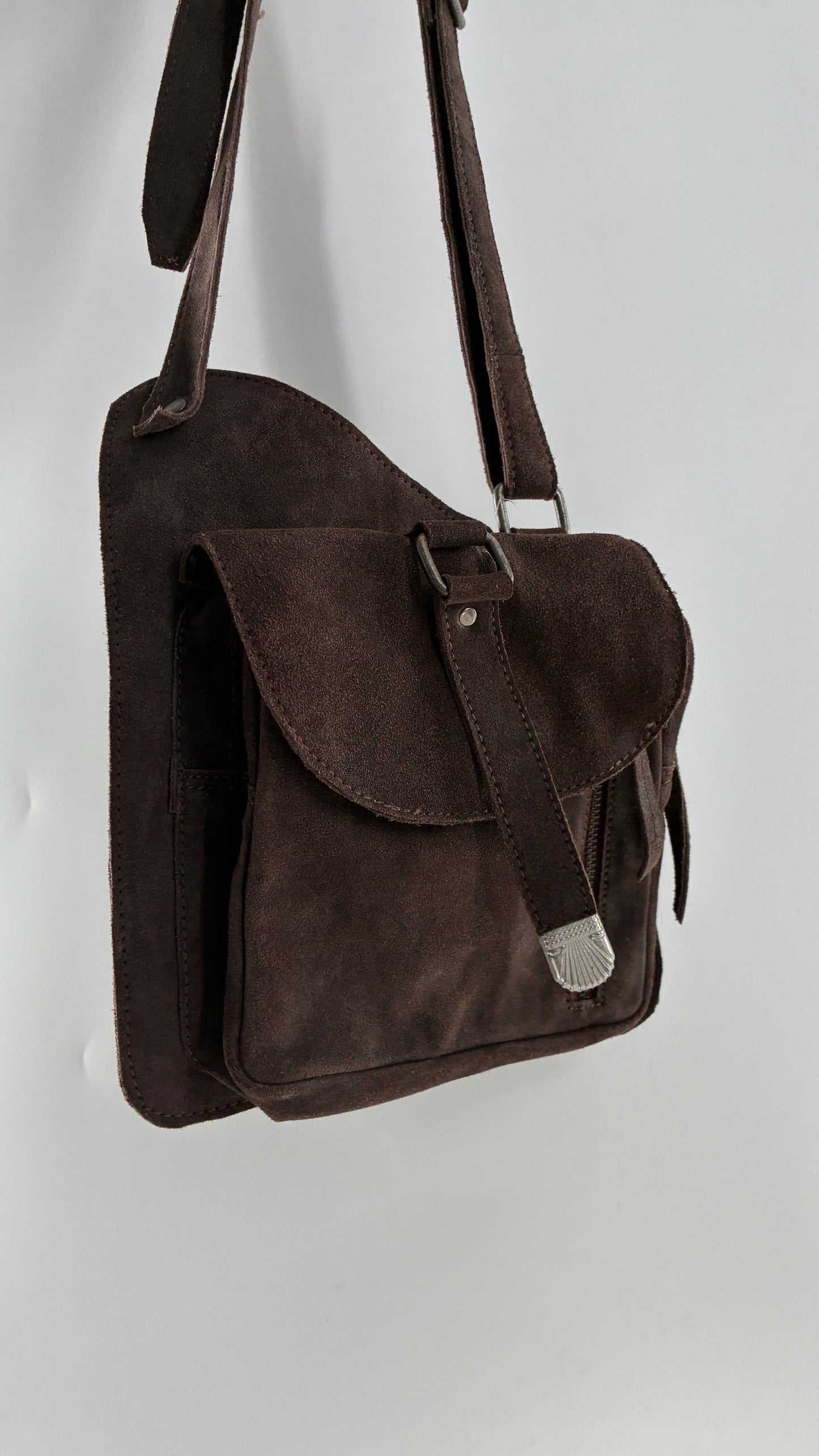 Free People Brown Suede Leather Crossbody Pouch Purse