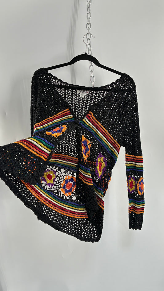 Vintage CHICO’S DESIGN Crochet Black and Multicolored Pattern (1)