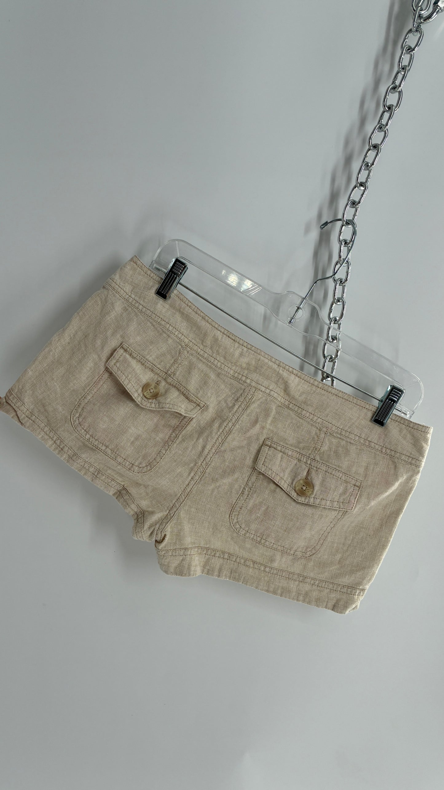 EXPRESS Beige Low Rise Micro Short with Hip Button Detailing (4)