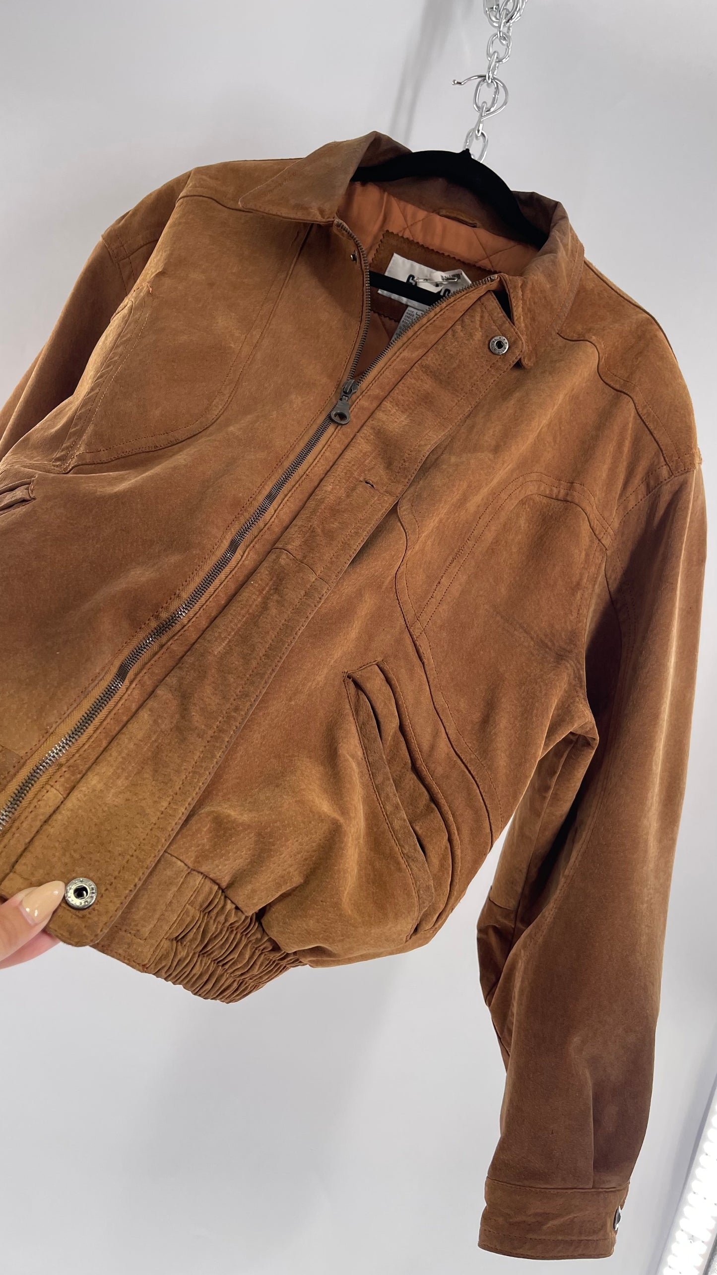 GITANO Vintage Camel Brown Genuine Leather Bomber Jacket (Large)