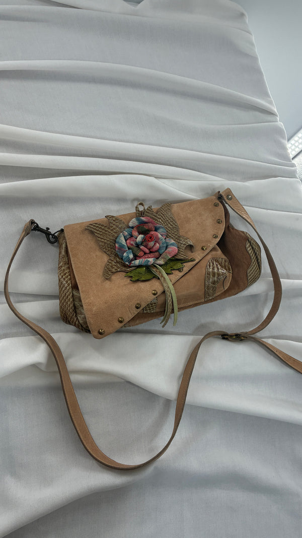 Vintage CLAUDIA ROLDANI Leather Rosette Purse Made in Colombia