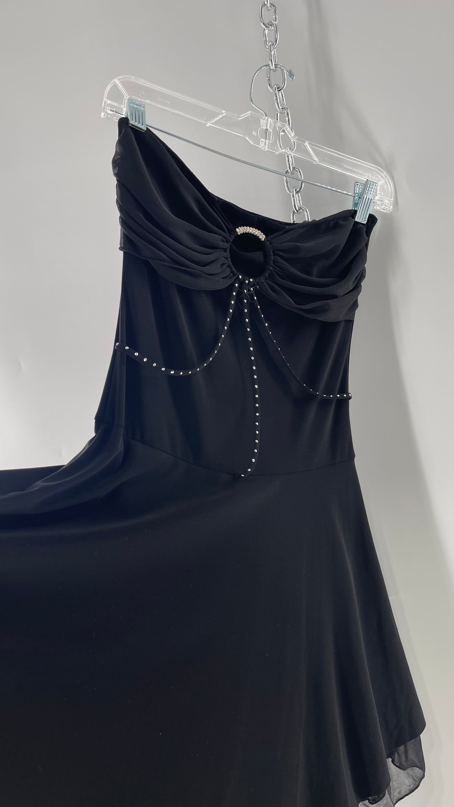 Vintage Joyce Leslie Black Midi Dress with Handkerchief Hem (Medium)