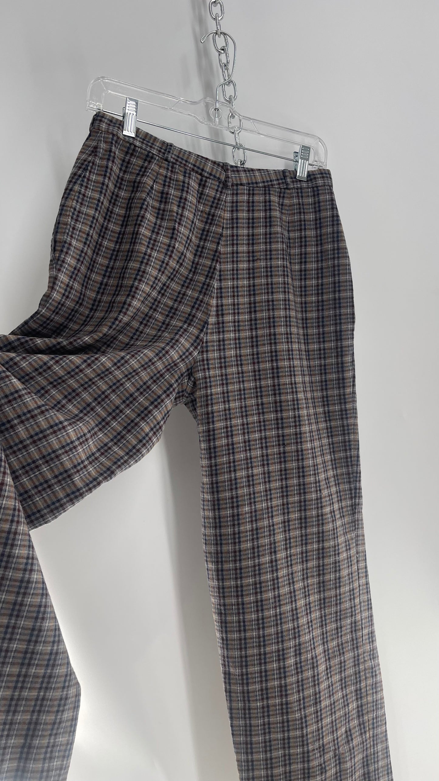 Vintage 100% Wool Gray Muted Tones Plaid Pleated Baggy Trousers (2)