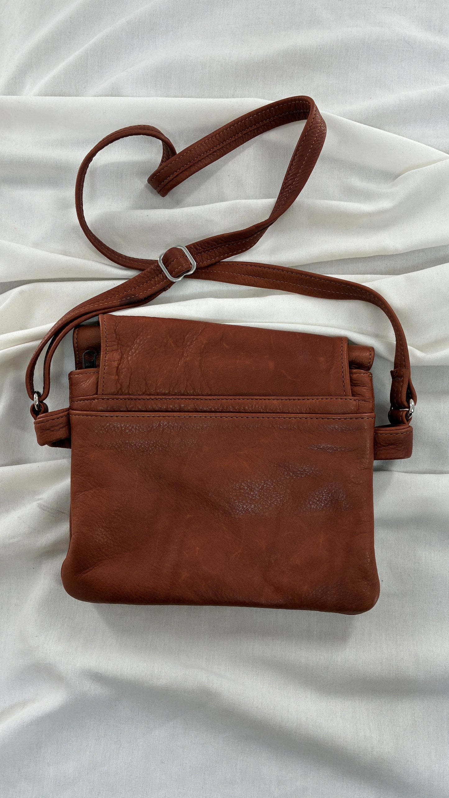 ELIE Genuine Leather Tulip Jr Handbag with Multiple Sections and Zippered Pockets