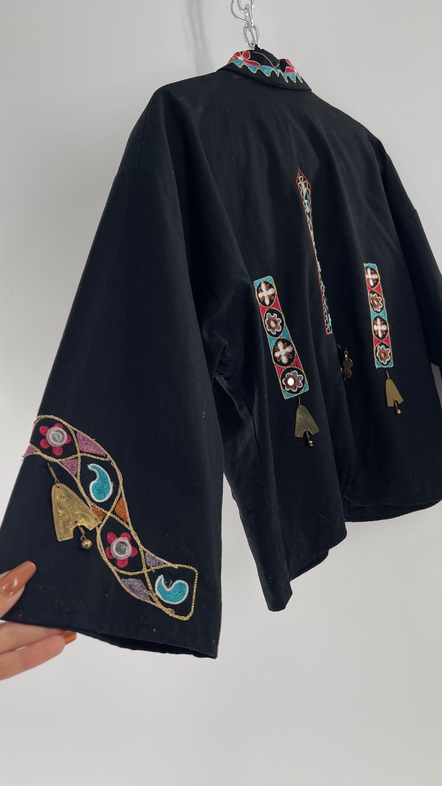 Vintage 1970s RÁFIA STUDIO Western Embroidered Jacket with Bronze Medallions (Medium)