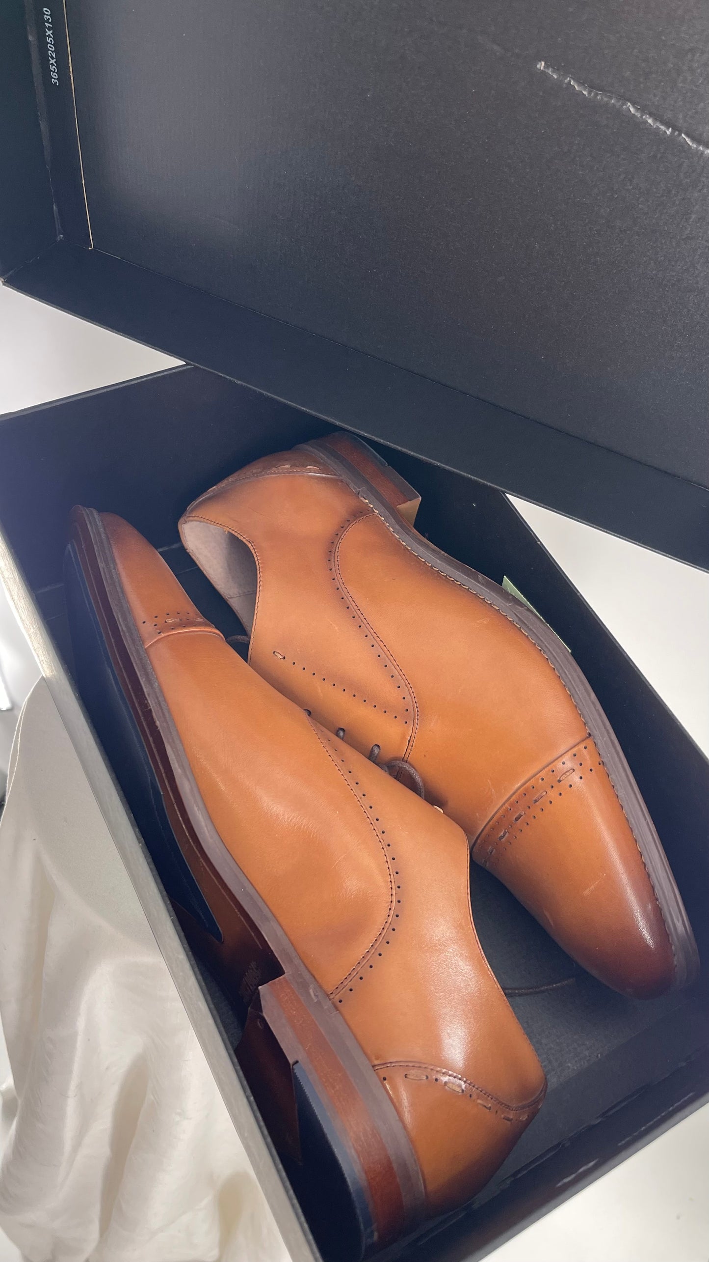 STACY ADAMS Cognac Camel Brown Leather Captoe Oxfords (12)