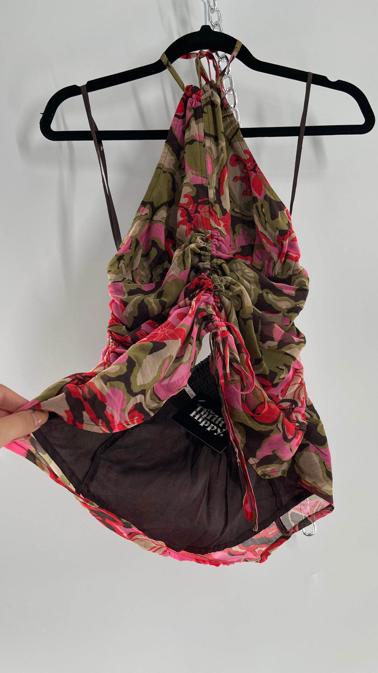 Free People Floral Halter with Ruched Midriff and Open Bust(XS)