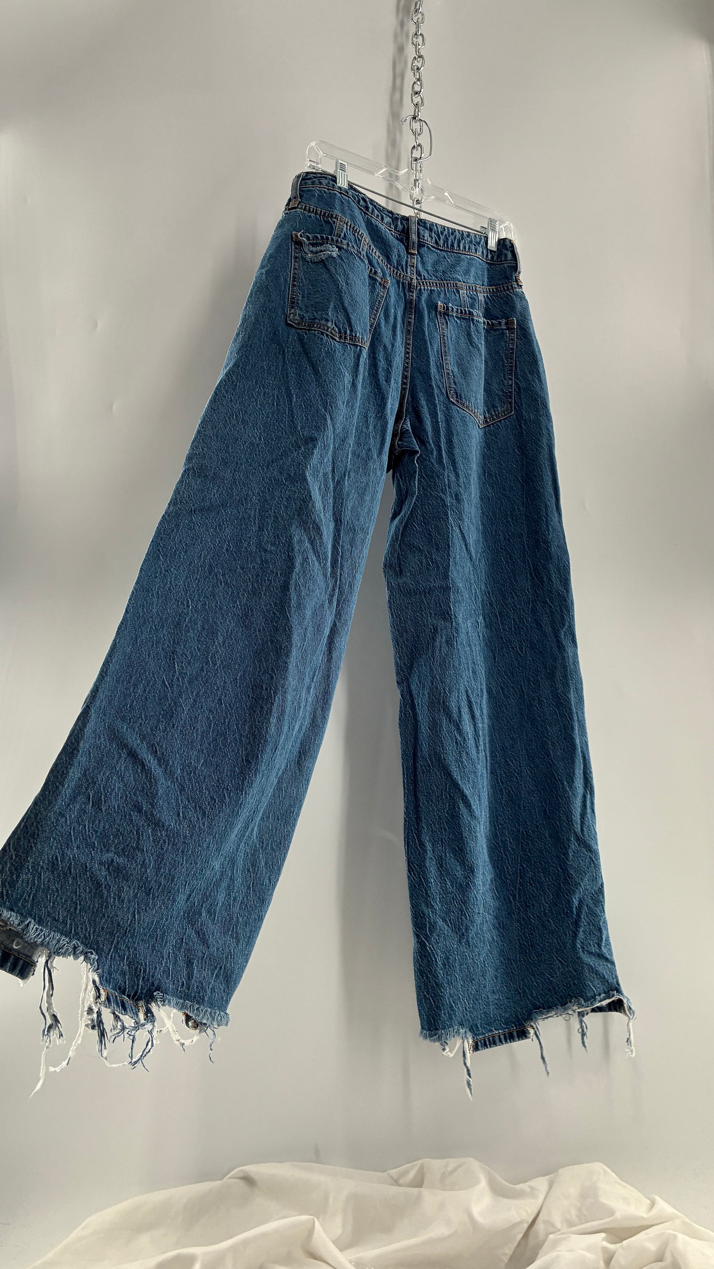 Free People Medium Wash Wide Leg Distressed Jeans (30)